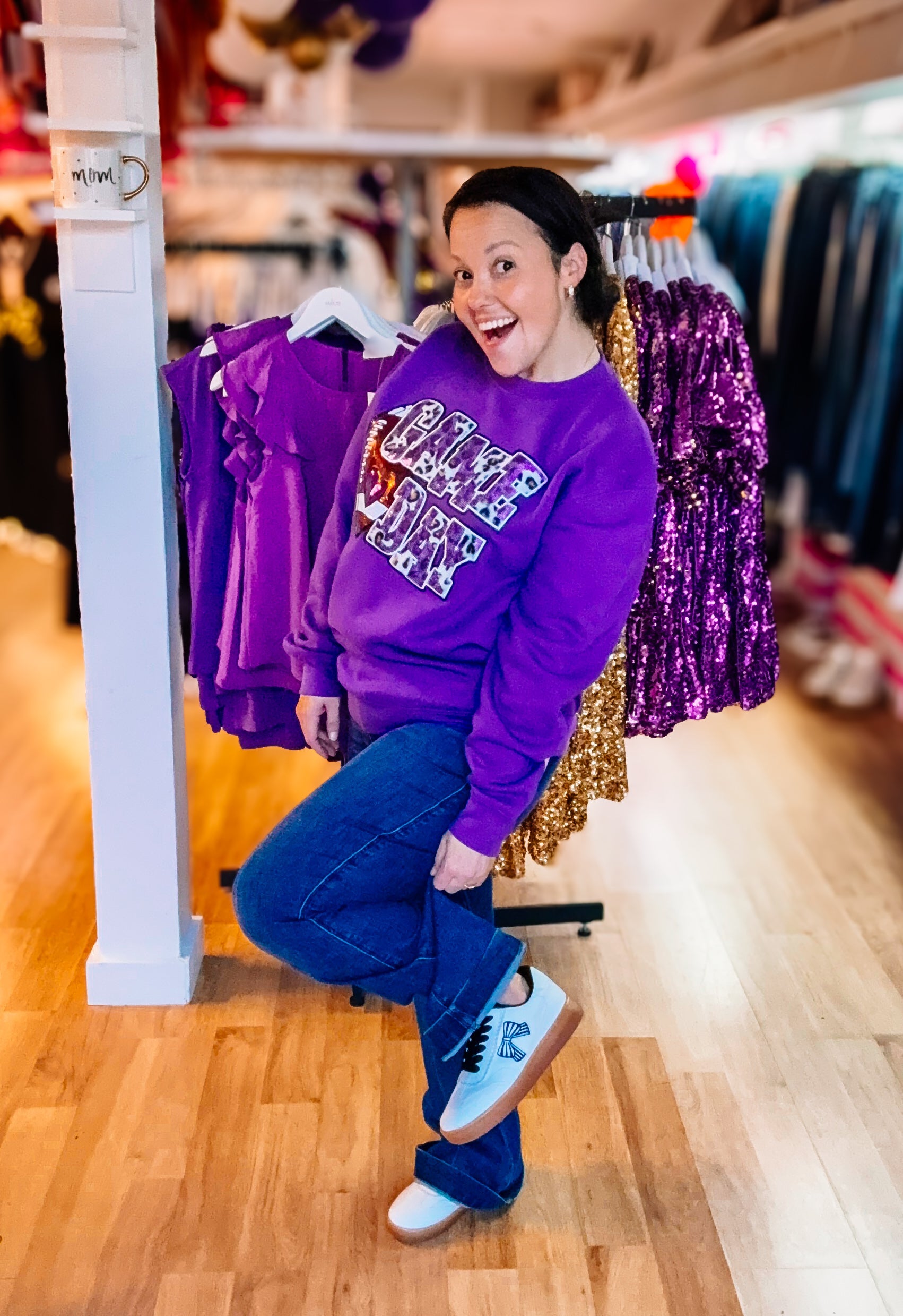 Game Day Ready Purple Pullover-Graphic Tops-Dear Me Southern Boutique, located in DeRidder, Louisiana