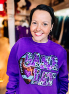 Game Day Ready Purple Pullover-Graphic Tops-Dear Me Southern Boutique, located in DeRidder, Louisiana