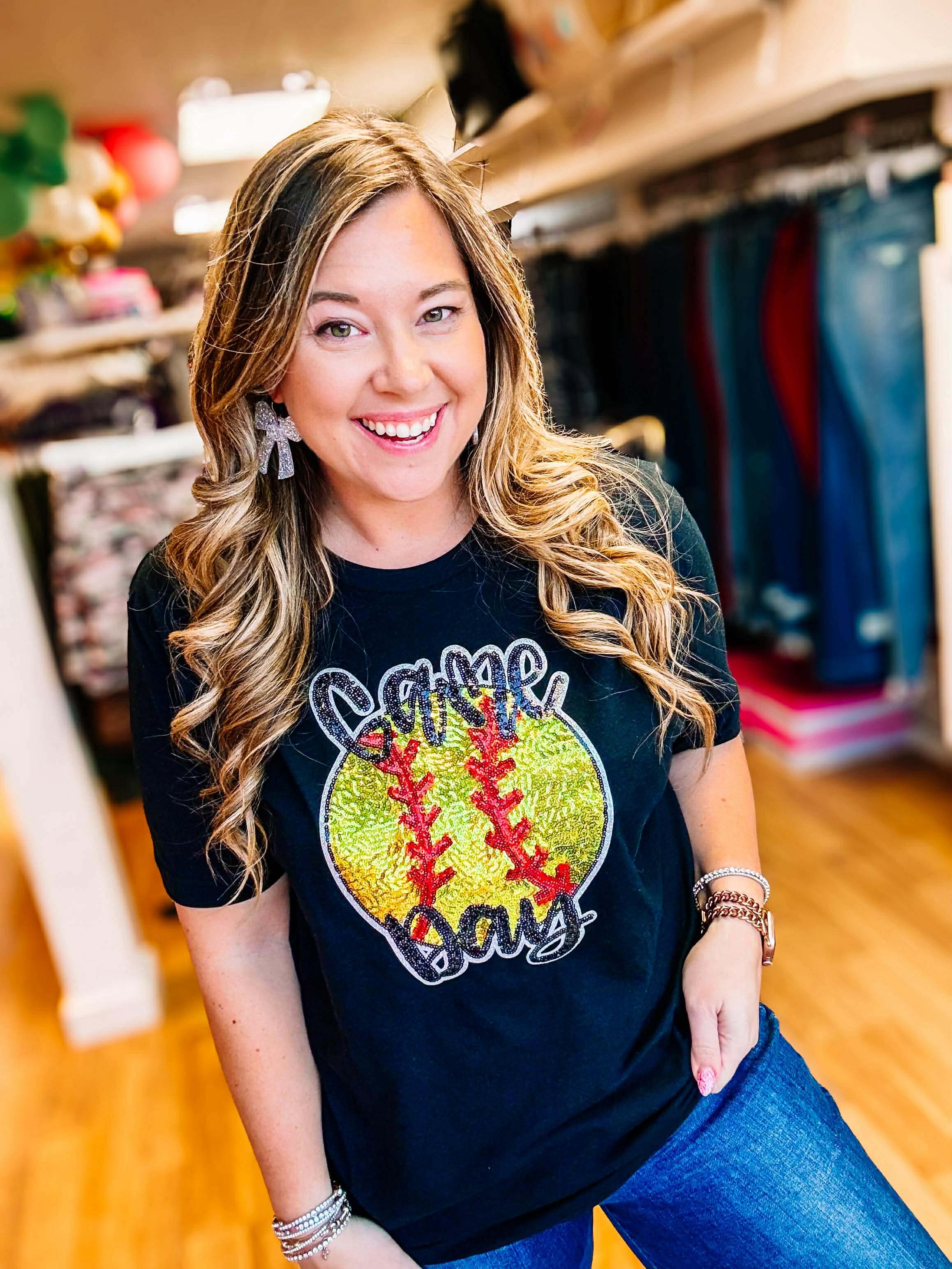 Game Day Softball Bling Tee-Game Day-Dear Me Southern Boutique, located in DeRidder, Louisiana