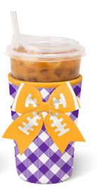 Gameday Gingham Purple + Yellow Iced Cup Coolie-Drink Coolies-Dear Me Southern Boutique, located in DeRidder, Louisiana
