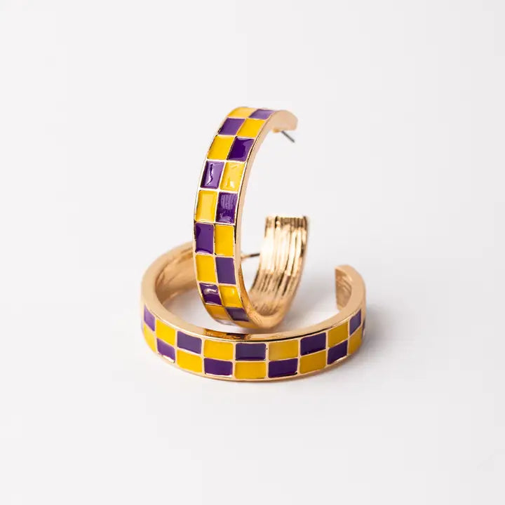 Geaux Check Hoop Earrings-Dear Me Southern Boutique, located in DeRidder, Louisiana