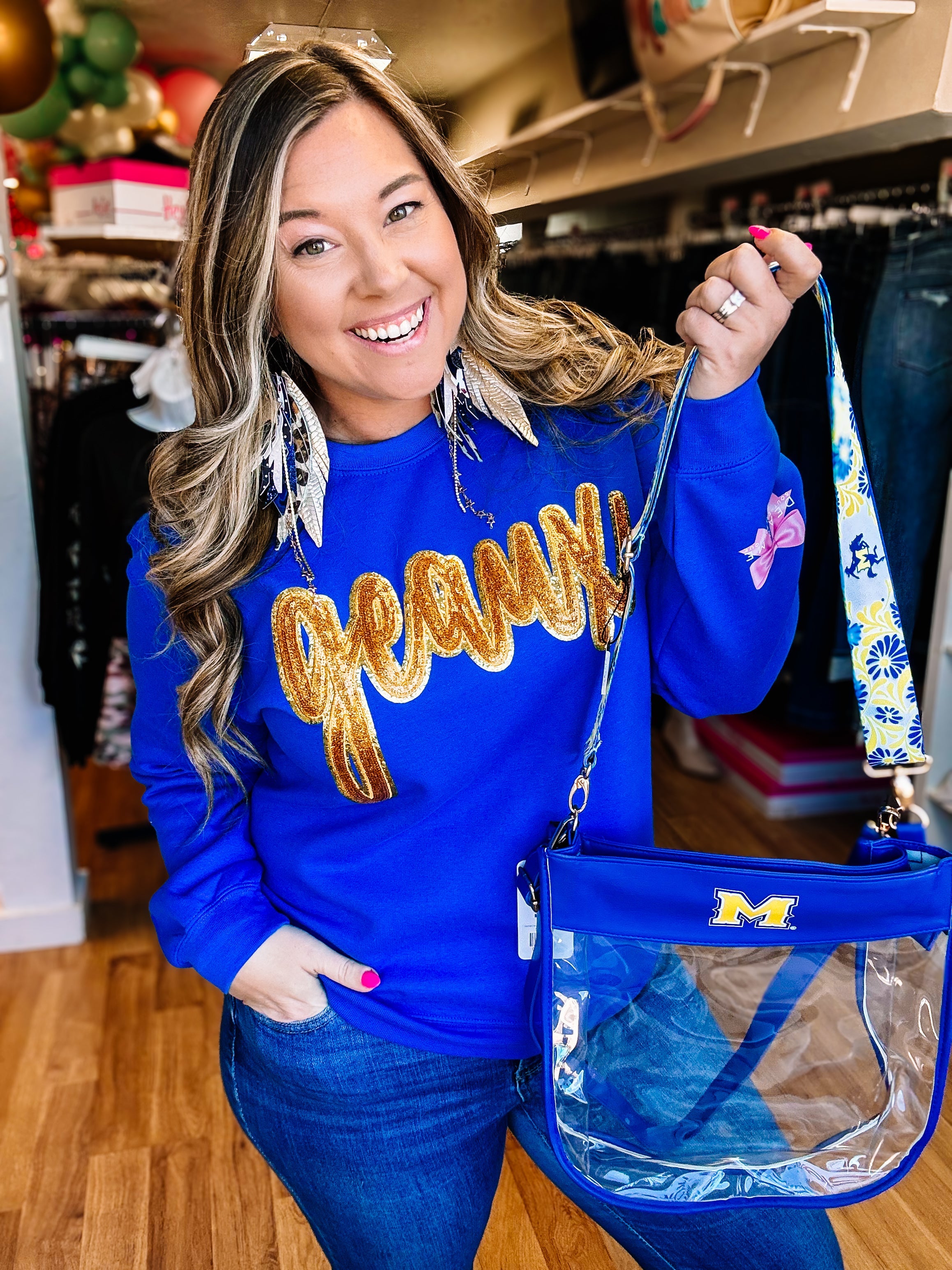 Geaux McNeese Courtside Sparkle Sweatshirt-Presales-Dear Me Southern Boutique, located in DeRidder, Louisiana