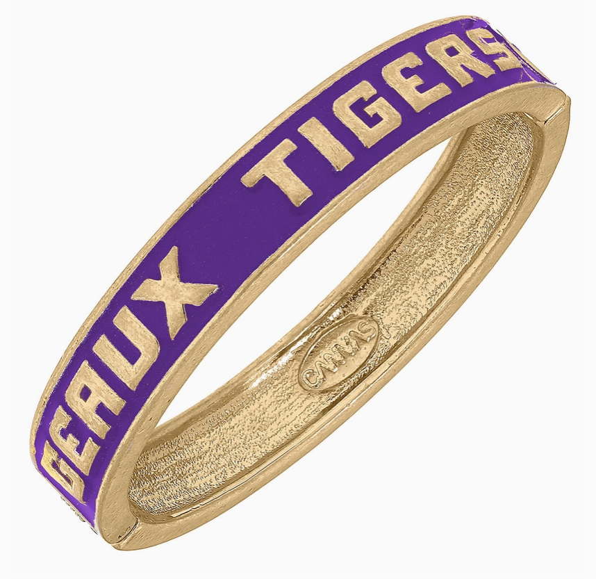 Geaux Tigers Purple Enamel Hinge Bangle-Bangles-Dear Me Southern Boutique, located in DeRidder, Louisiana