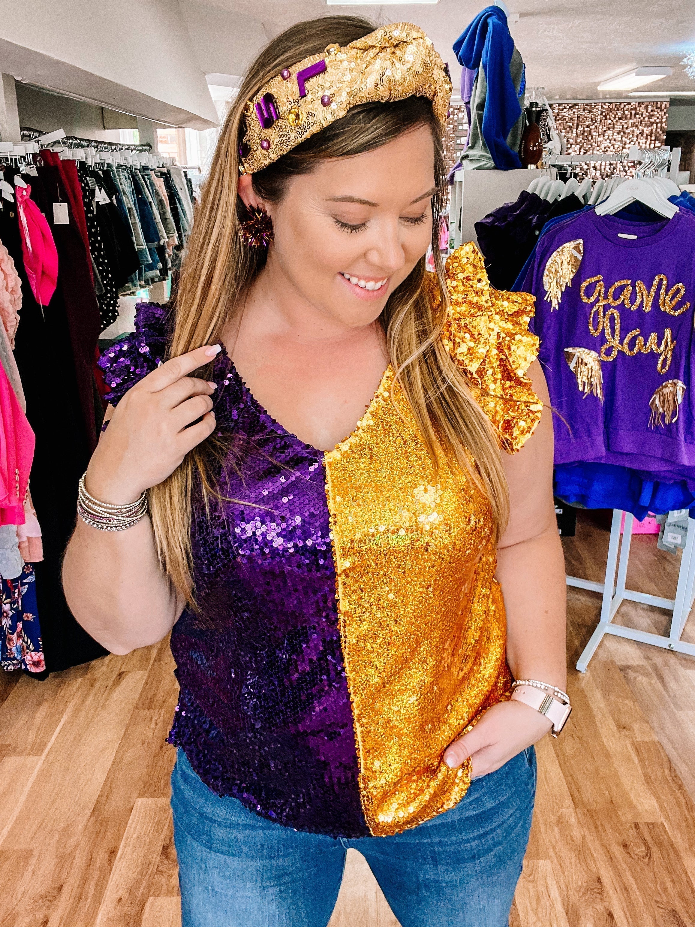 Geaux Tigers Sequin Tank-Tank Tops-Dear Me Southern Boutique, located in DeRidder, Louisiana