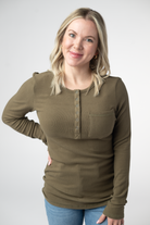 Georgia Long Sleeve Top - Olive-Tops-Dear Me Southern Boutique, located in DeRidder, Louisiana