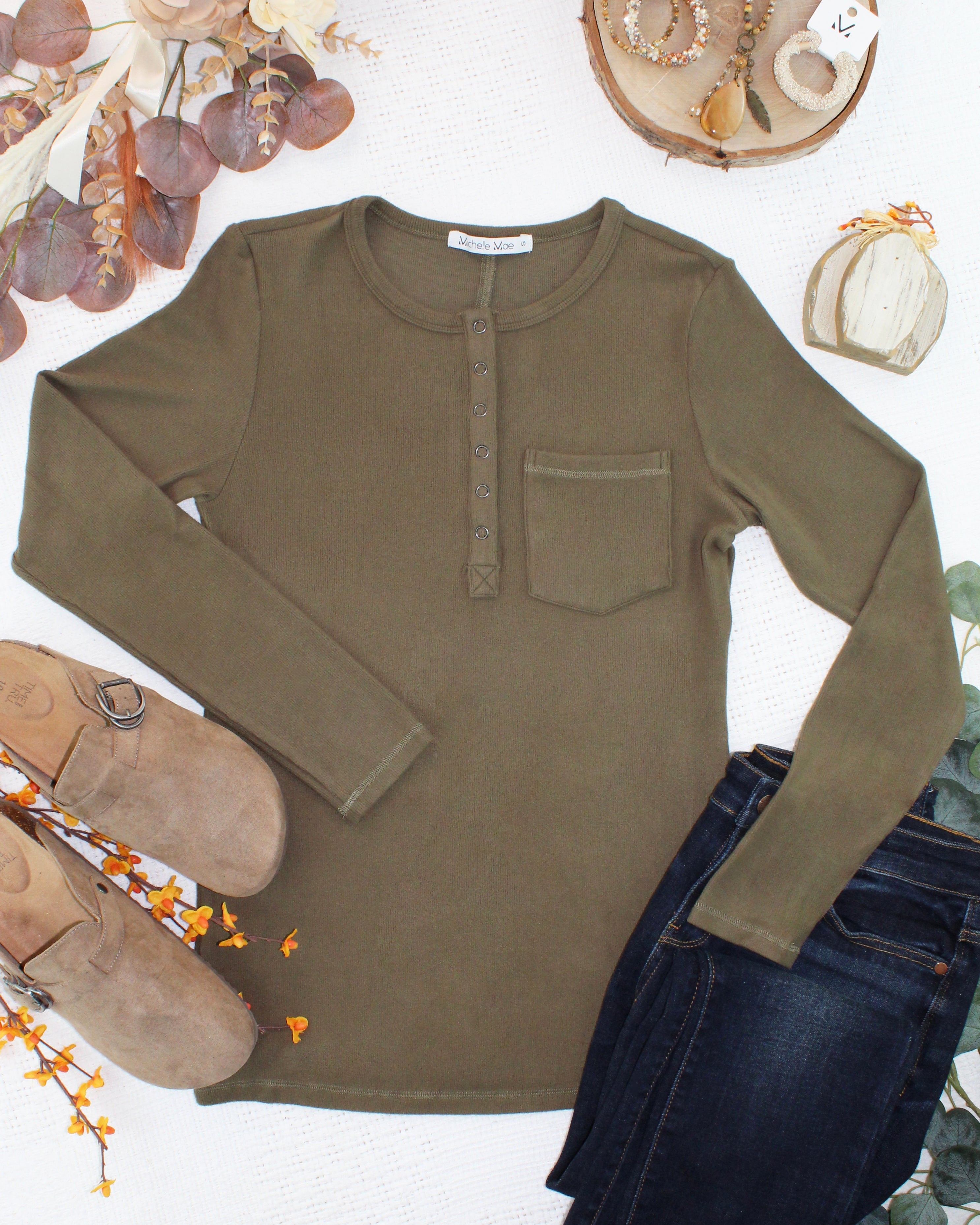 Georgia Long Sleeve Top - Olive-Tops-Dear Me Southern Boutique, located in DeRidder, Louisiana