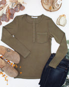Georgia Long Sleeve Top - Olive-Tops-Dear Me Southern Boutique, located in DeRidder, Louisiana