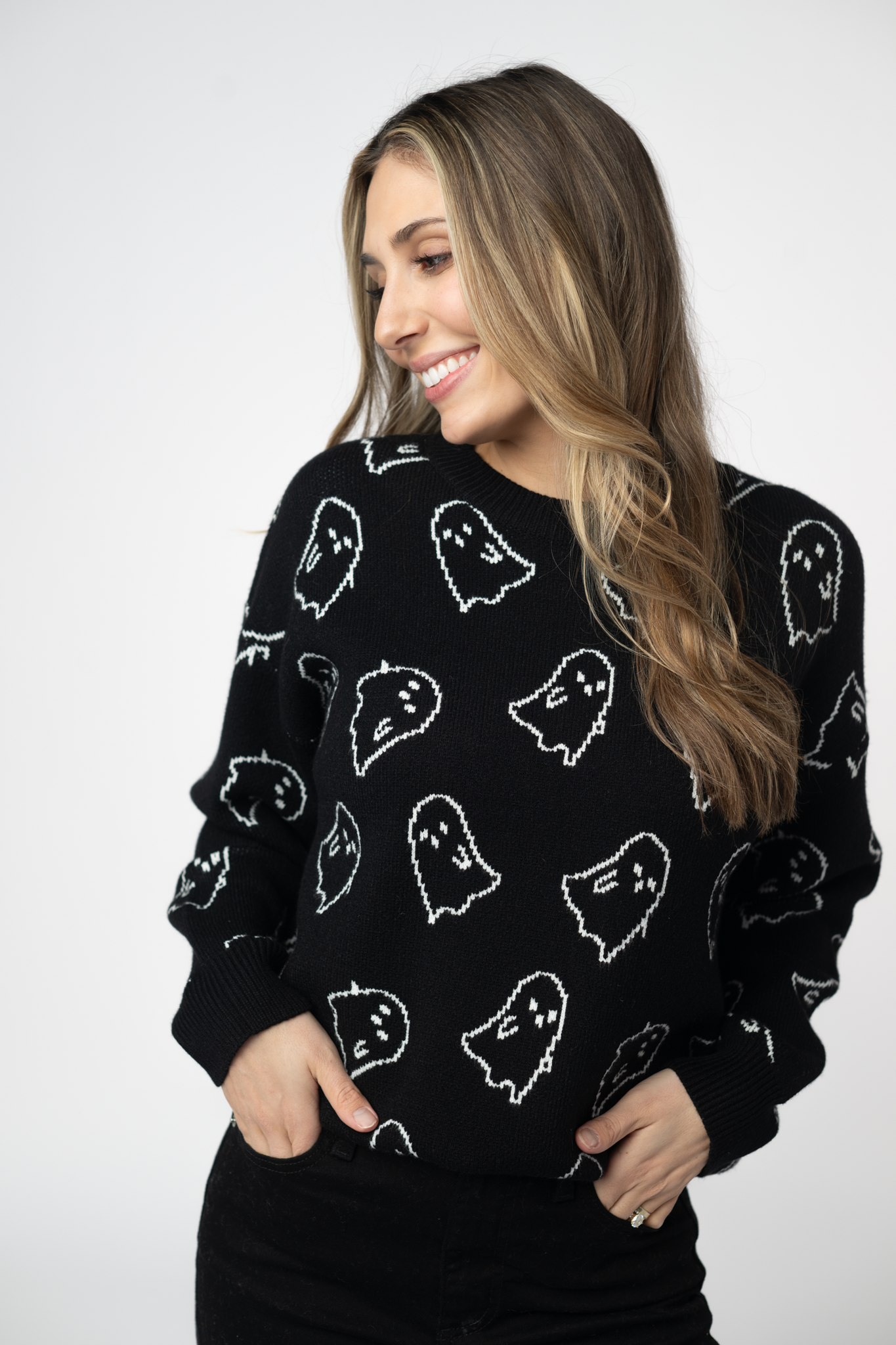 Ghost Pullover Sweater - Midnight Ghosts-Sweater-Dear Me Southern Boutique, located in DeRidder, Louisiana