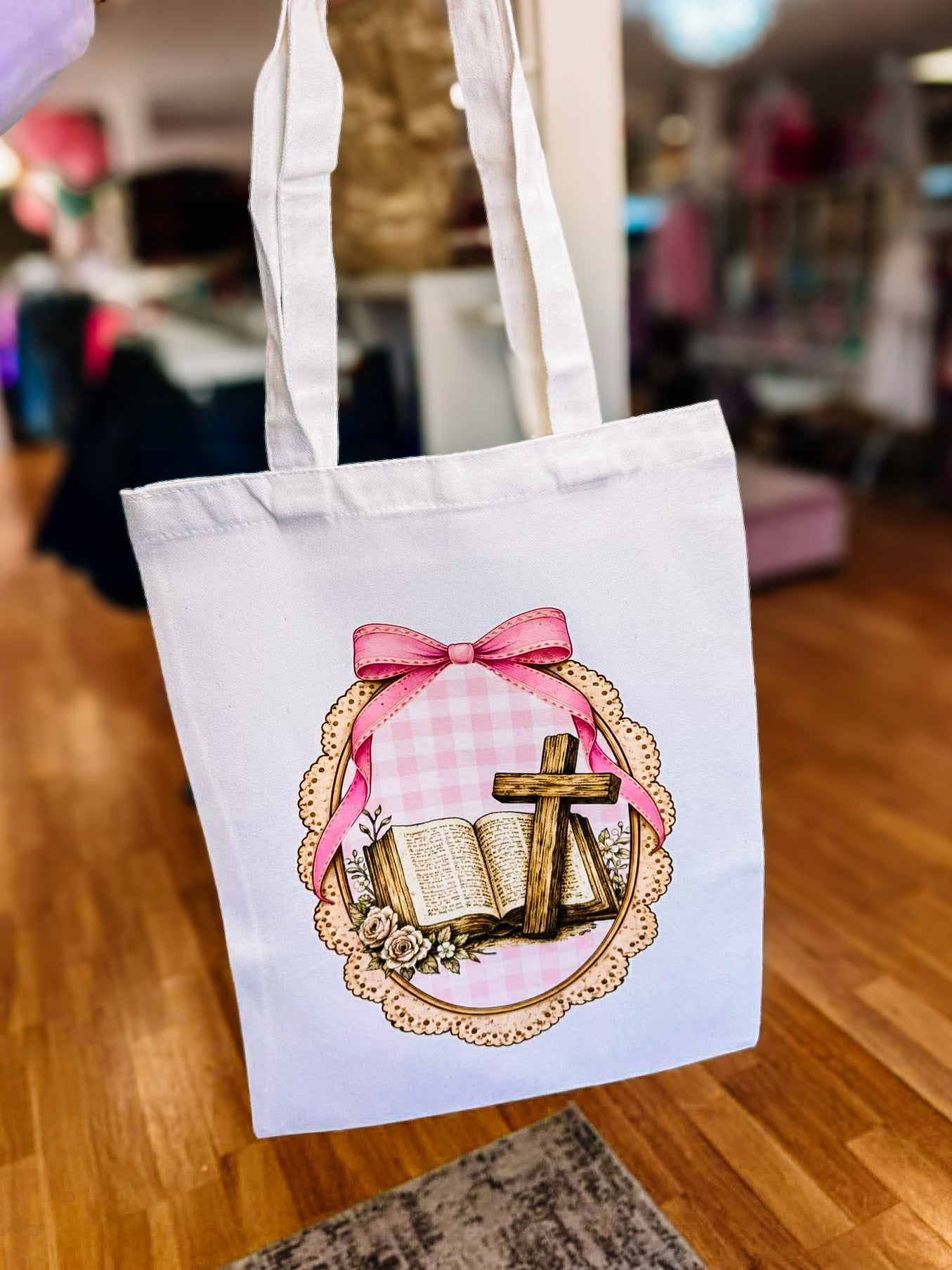 Gingham and Grace Canvas Tote-Bags/Purses-Dear Me Southern Boutique, located in DeRidder, Louisiana