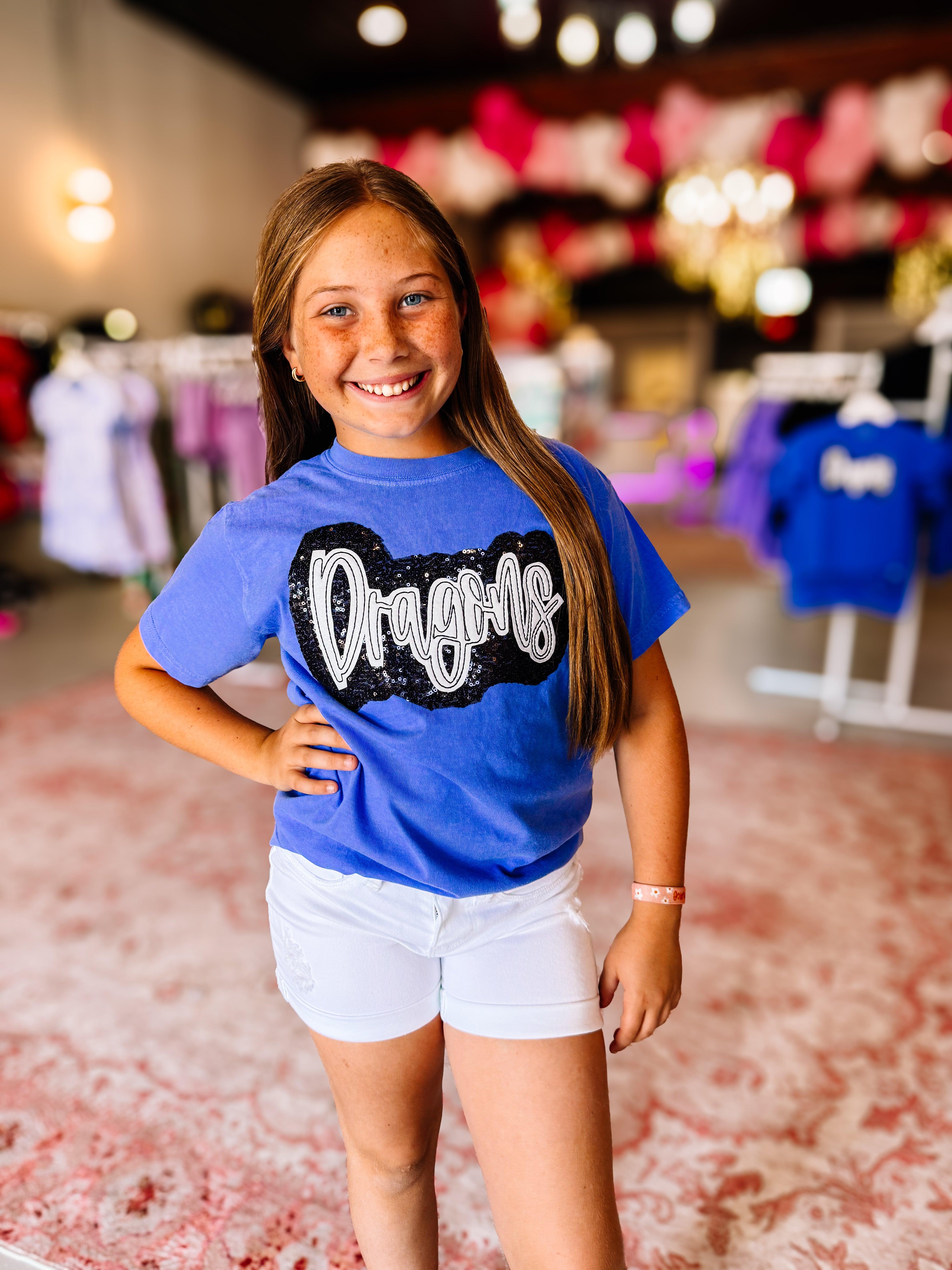 Girls Dragons Sequin Applique Tee-Kids Clothing-Dear Me Southern Boutique, located in DeRidder, Louisiana