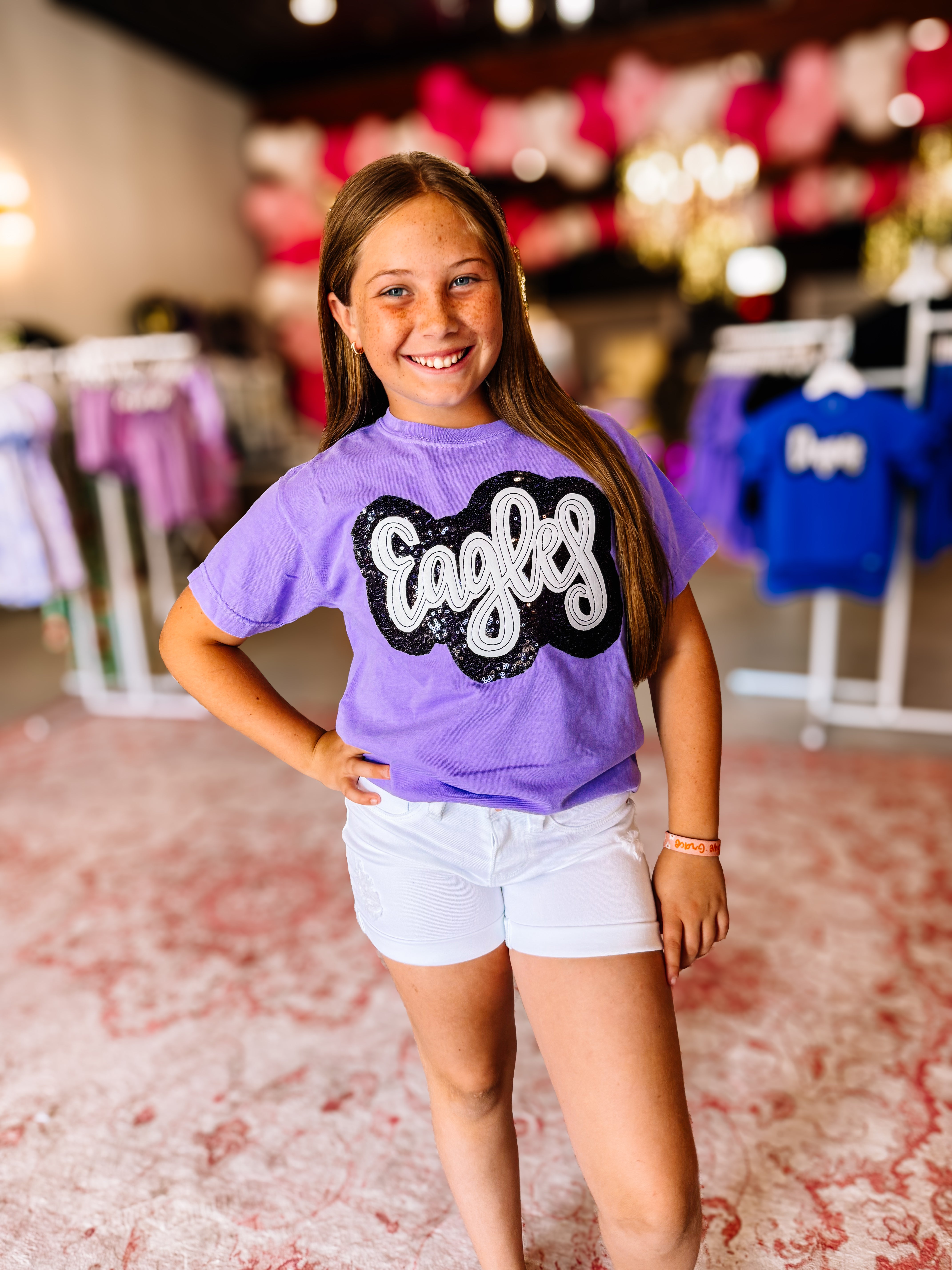 Girls Eagles Sequin Appliqué Tee-Kids Clothing-Dear Me Southern Boutique, located in DeRidder, Louisiana