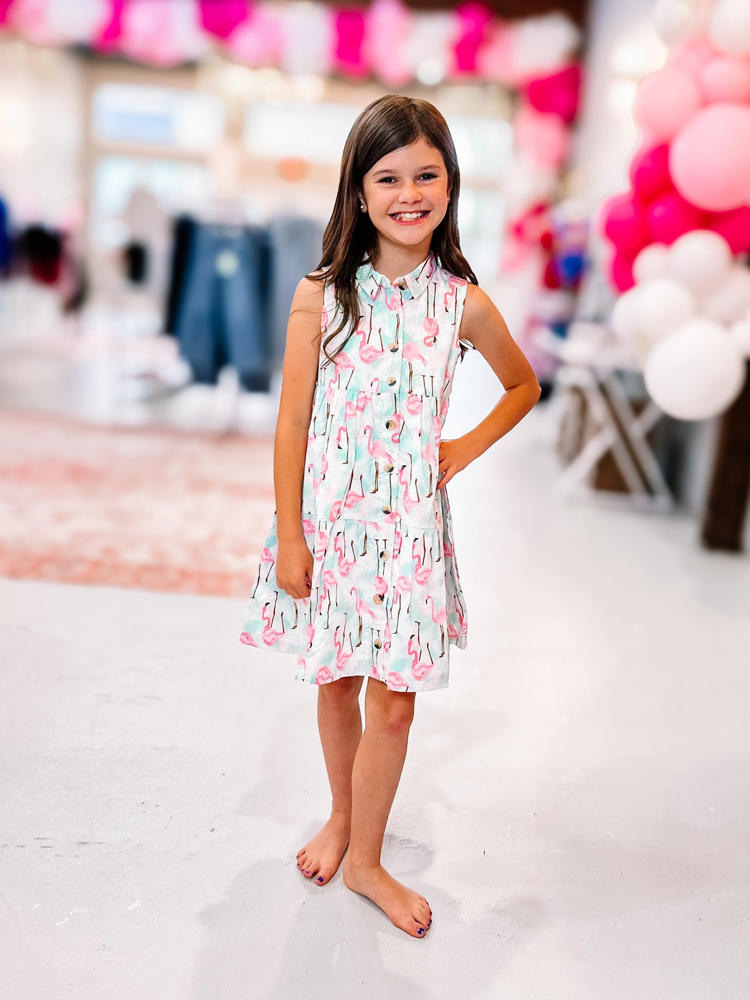 Girls Flamingo Tiered Shirt Dress-JAG Dresses-Dear Me Southern Boutique, located in DeRidder, Louisiana