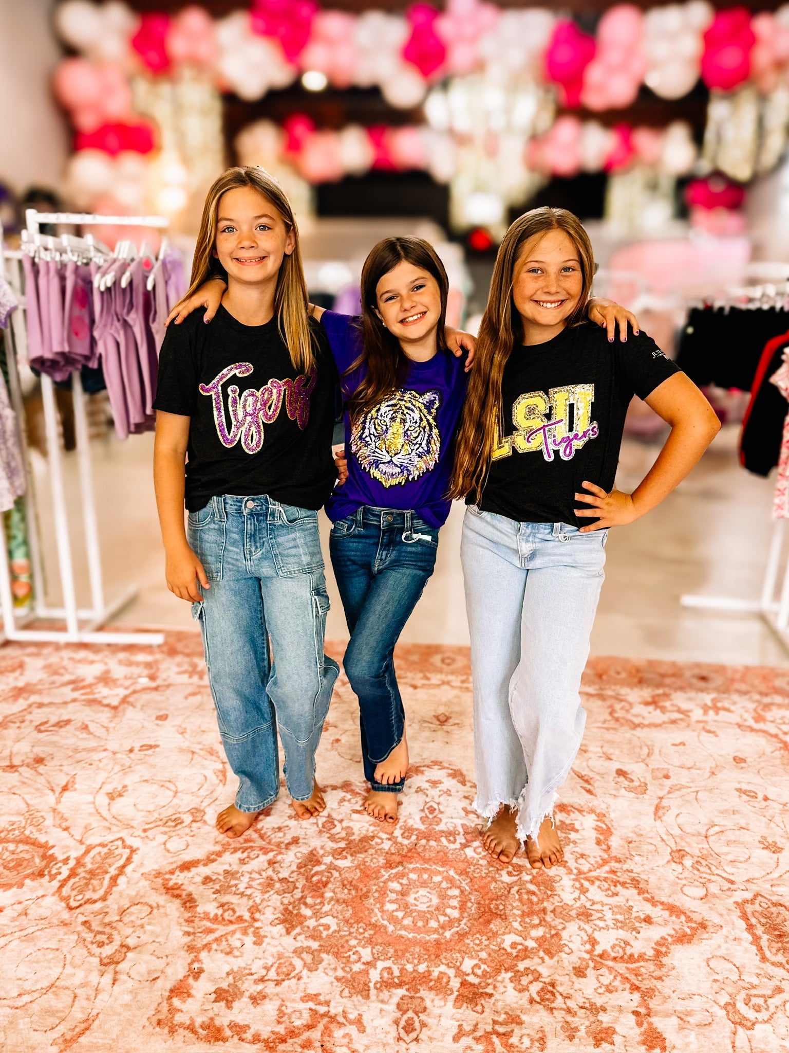 Girls Louisiana Tigers Sequin Tee-JAG Graphic Tops-Dear Me Southern Boutique, located in DeRidder, Louisiana