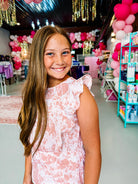 Girls Mauve About You Marbled Ruffle Romper-JAG Rompers-Dear Me Southern Boutique, located in DeRidder, Louisiana