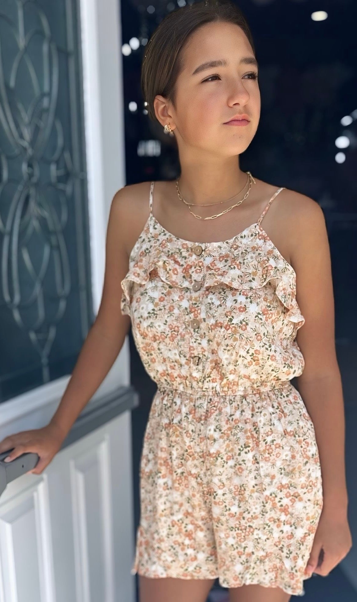 Girls Tangerine Daydream Floral Romper-JAG Rompers-Dear Me Southern Boutique, located in DeRidder, Louisiana