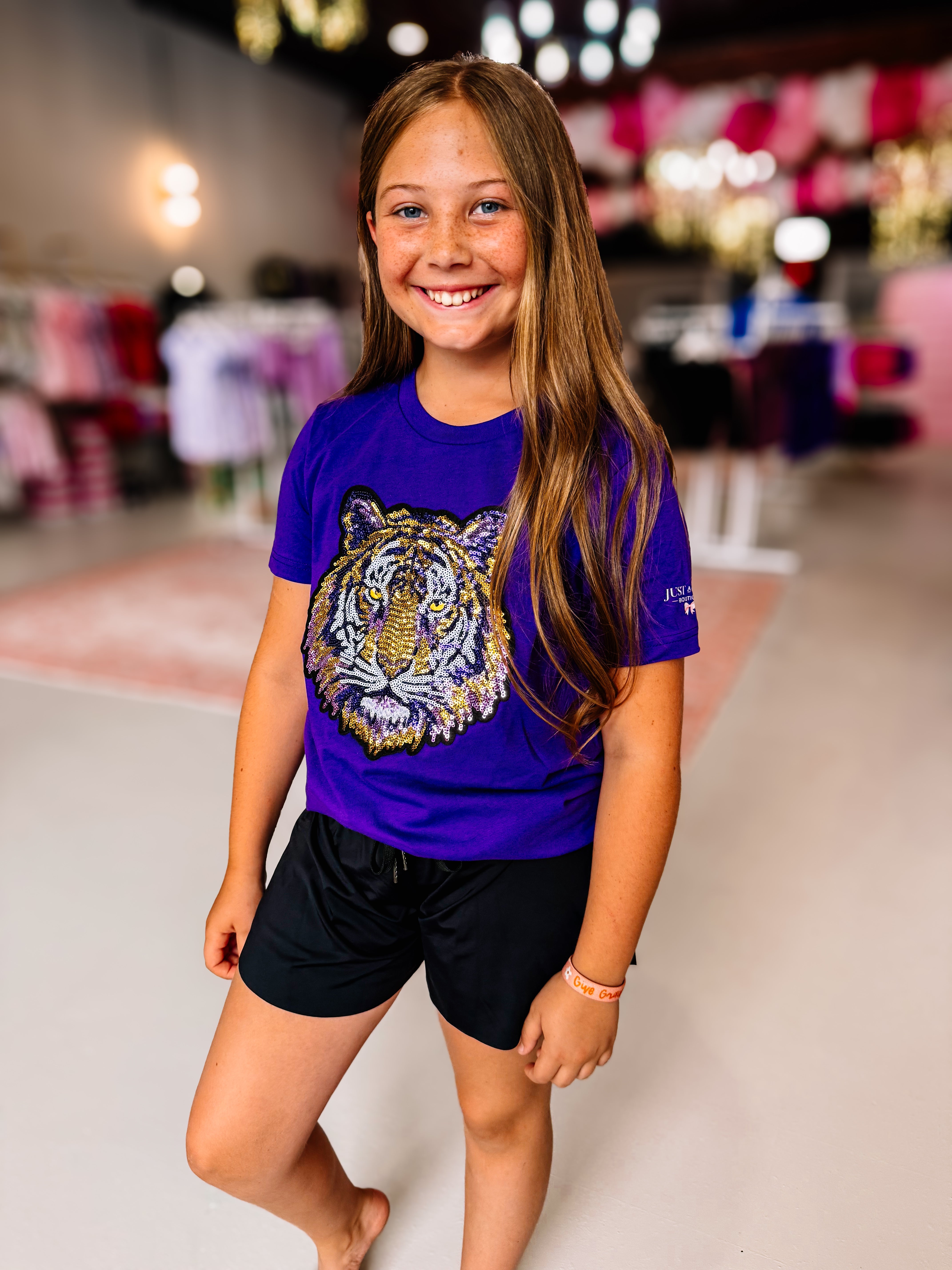 Girls Tiger Head Sequin Tee-JAG Graphic Tops-Dear Me Southern Boutique, located in DeRidder, Louisiana