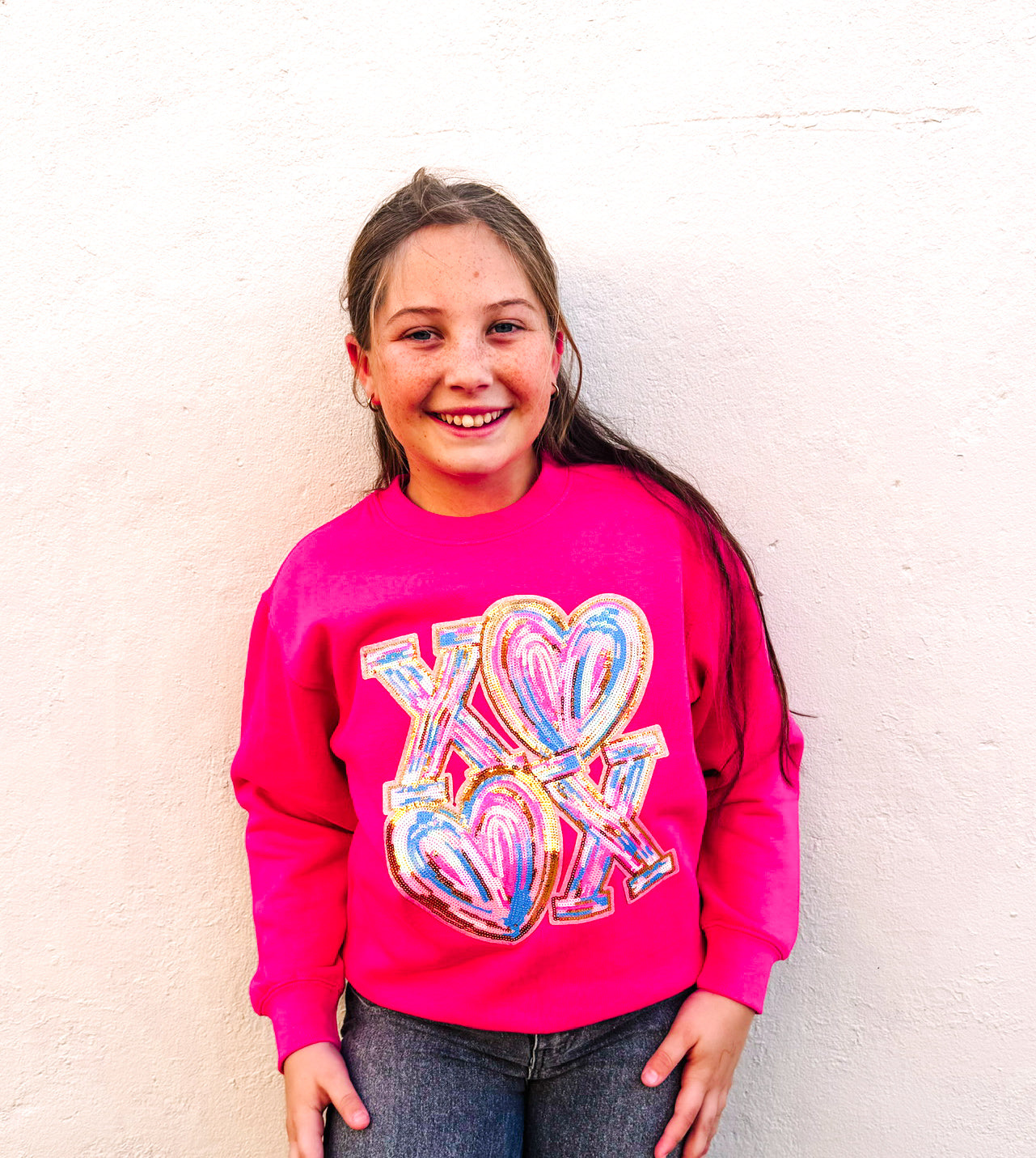 Girls XOXO Color Pop Sparkle Sweatshirt-Dear Me Southern Boutique, located in DeRidder, Louisiana
