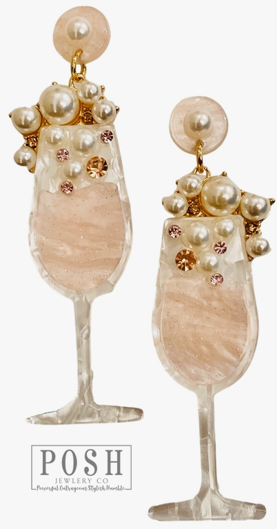 Glass Of Bubbly Drop Earrings-Earrings-Dear Me Southern Boutique, located in DeRidder, Louisiana