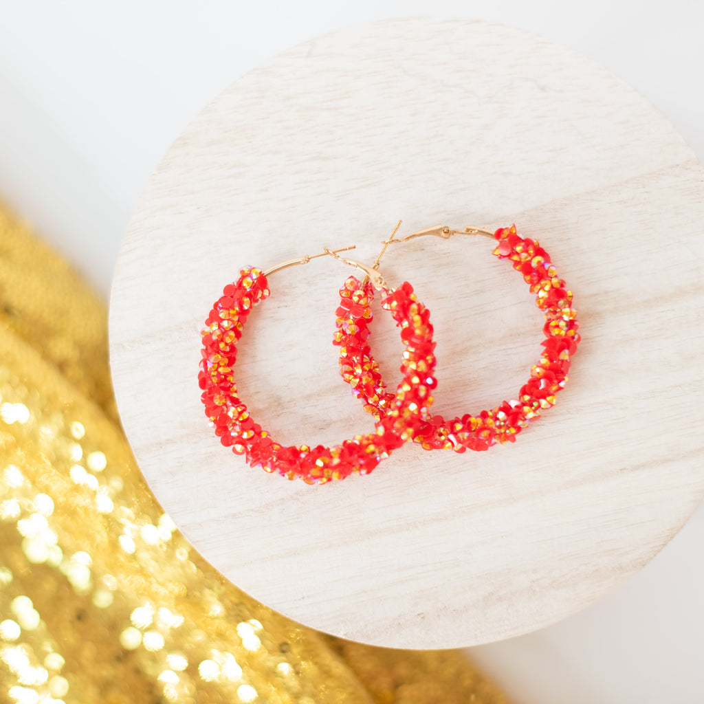 Glitter Hoops - Red-Dear Me Southern Boutique, located in DeRidder, Louisiana