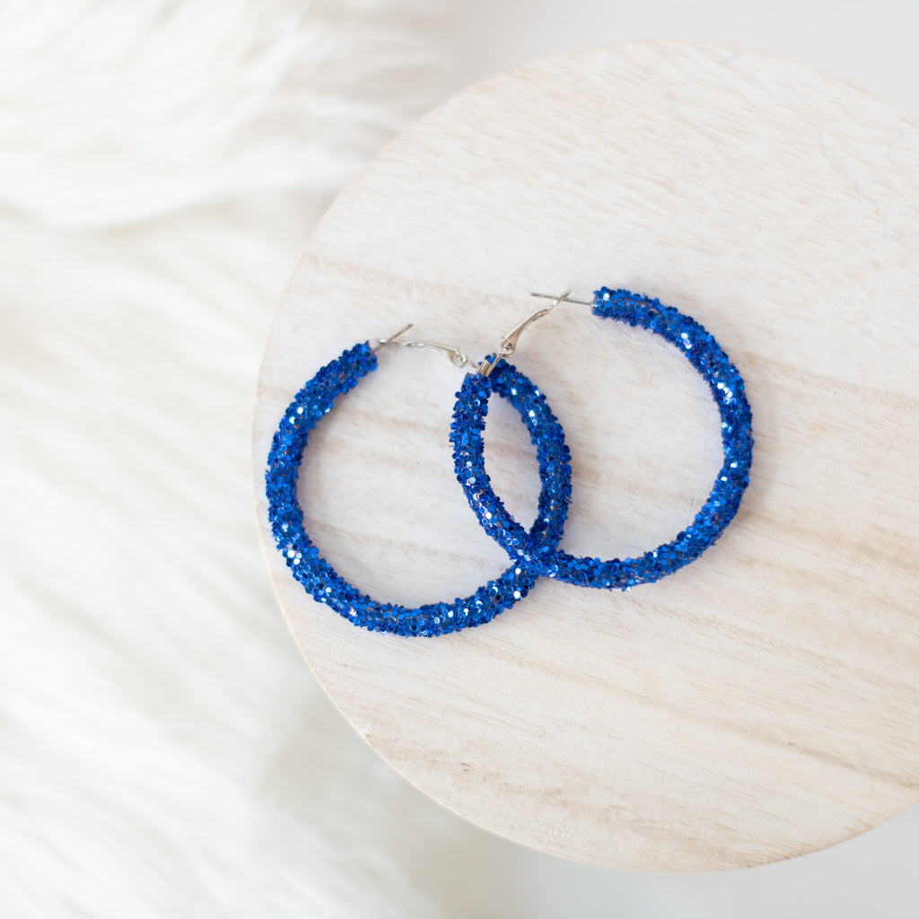 Glitter Hoops - Royal Blue-Dear Me Southern Boutique, located in DeRidder, Louisiana
