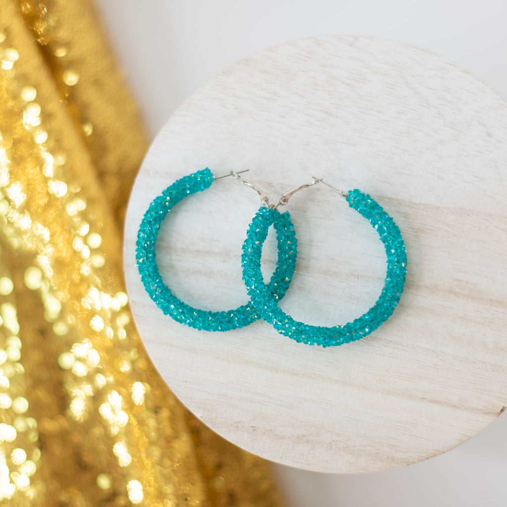 Glitter Hoops - Turquoise-Dear Me Southern Boutique, located in DeRidder, Louisiana