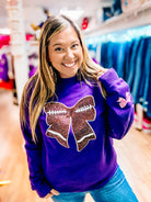 Glitz & Gameday Bow Sweatshirt-Graphic Tops-Dear Me Southern Boutique, located in DeRidder, Louisiana