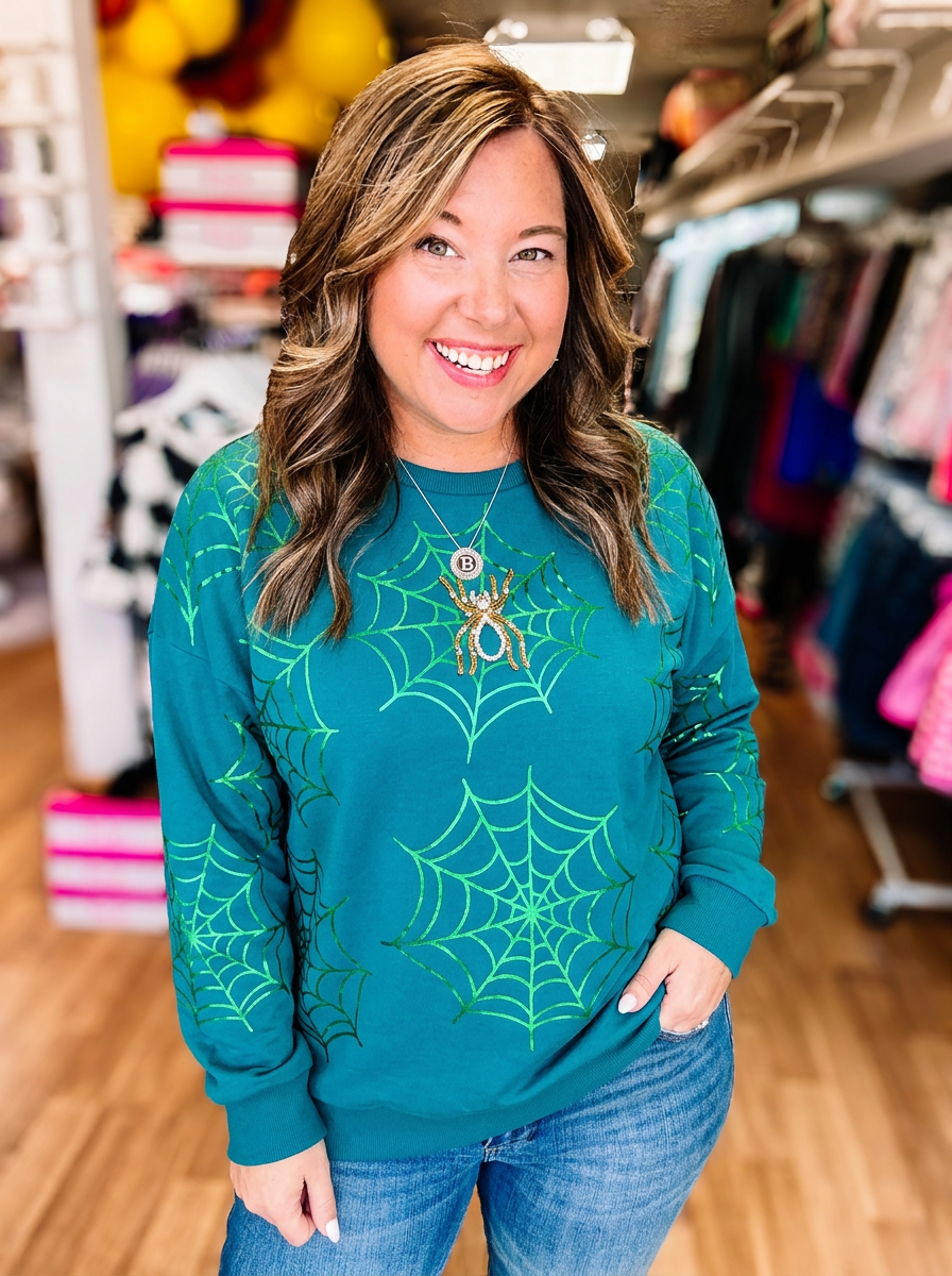 Glowing Rhinestone Web Sweatshirt-Sweatshirts-Dear Me Southern Boutique, located in DeRidder, Louisiana