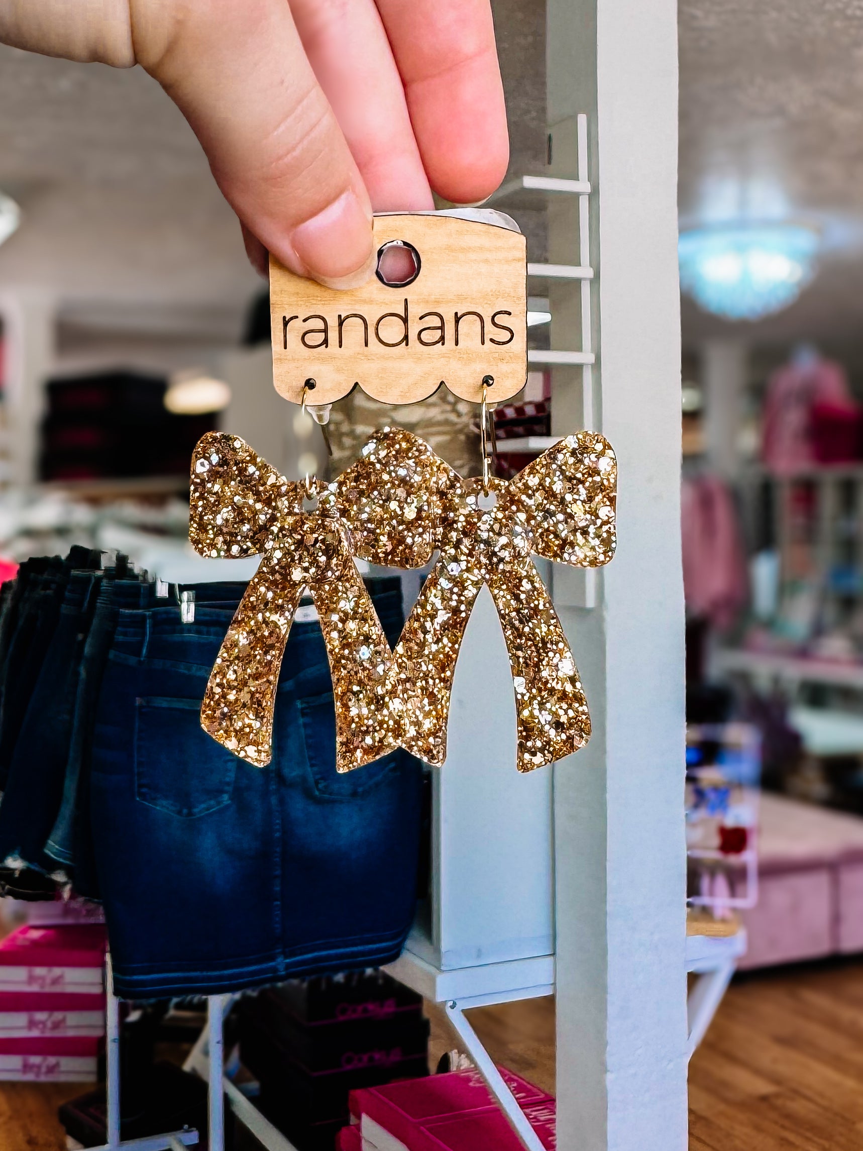 Gold Glitter Coquette Bow Randans-Earrings-Dear Me Southern Boutique, located in DeRidder, Louisiana