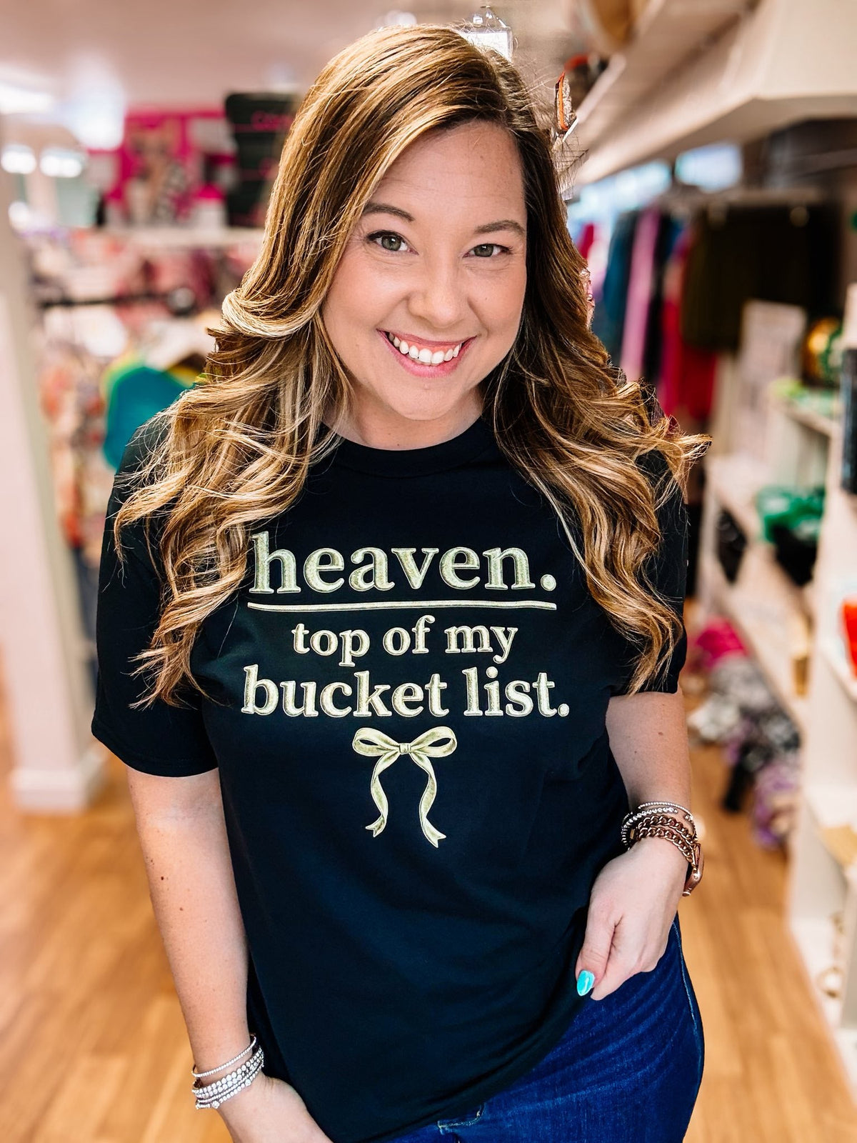 Golden Bucket List: Heaven Tee-Presales-Dear Me Southern Boutique, located in DeRidder, Louisiana