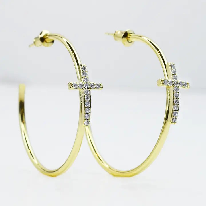 Golden Crossed Grace Hoops Gold-Dear Me Southern Boutique, located in DeRidder, Louisiana