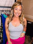 Gray Ribbed Built-in Bra Tank-Loungewear-Dear Me Southern Boutique, located in DeRidder, Louisiana