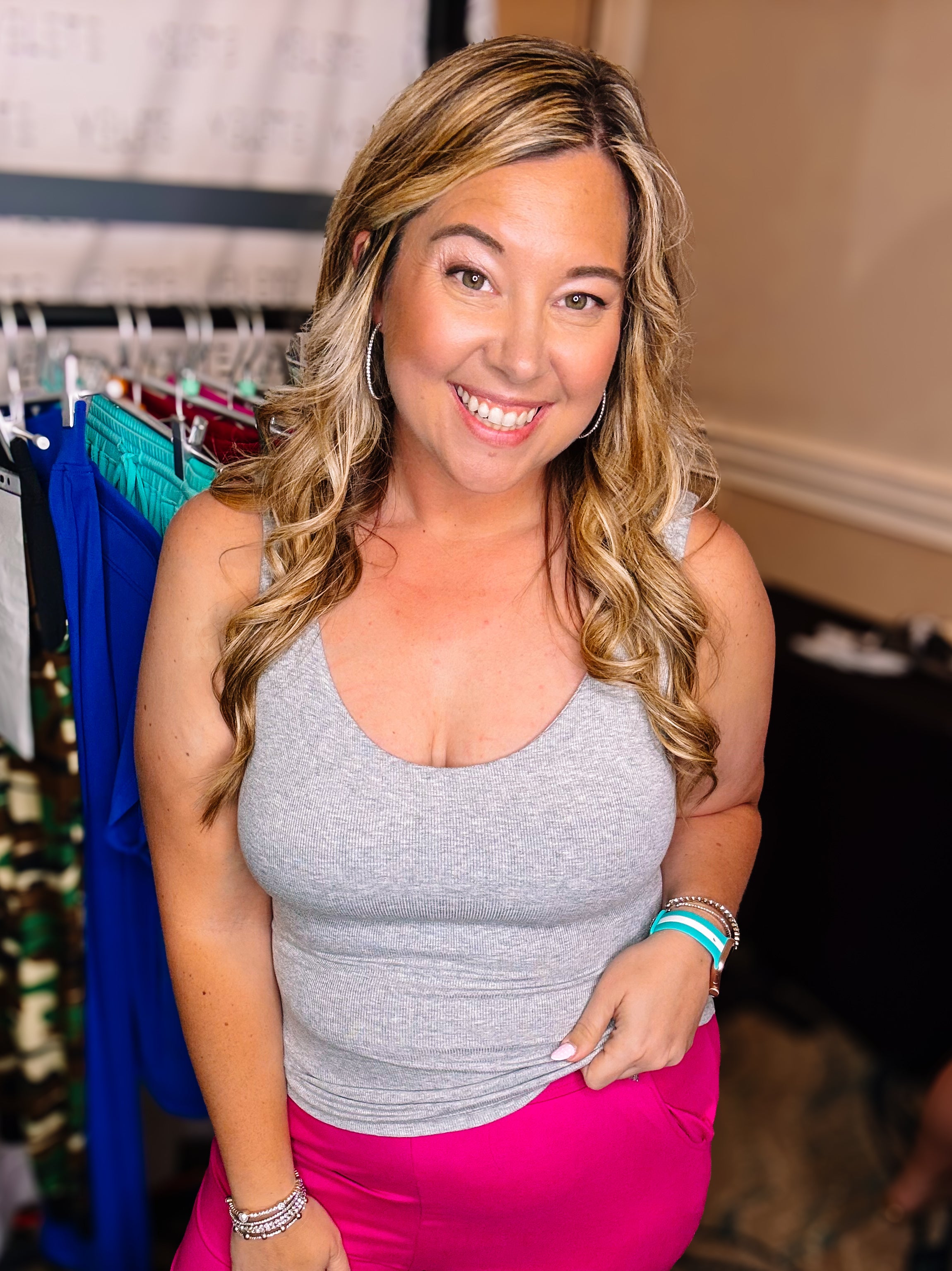 Gray Ribbed Built-in Bra Tank-Loungewear-Dear Me Southern Boutique, located in DeRidder, Louisiana