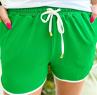 Green And White Everyday Shorts-Shorts-Dear Me Southern Boutique, located in DeRidder, Louisiana