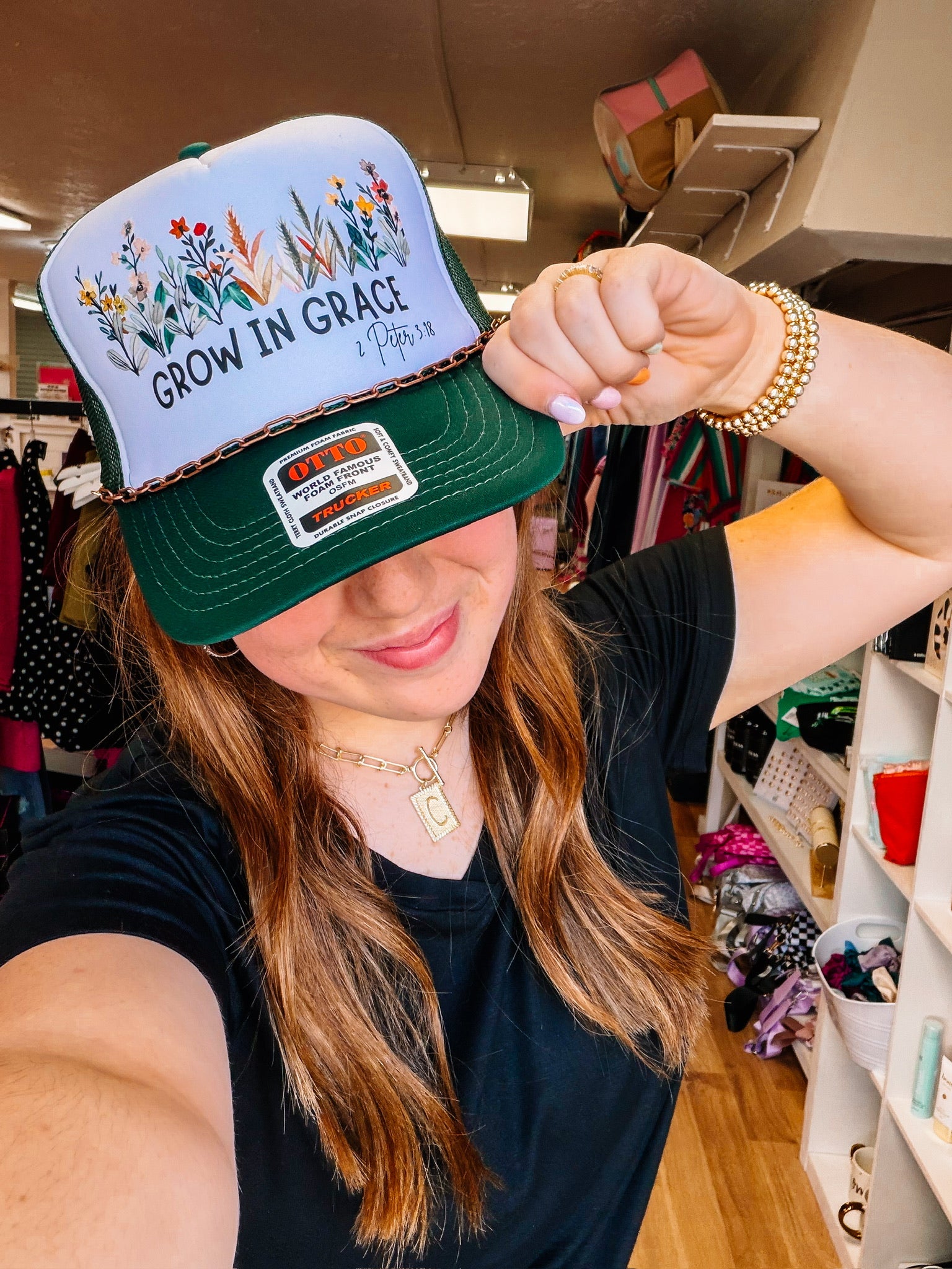 Grow In Grace Trucker Hat-Trucker Hats-Dear Me Southern Boutique, located in DeRidder, Louisiana