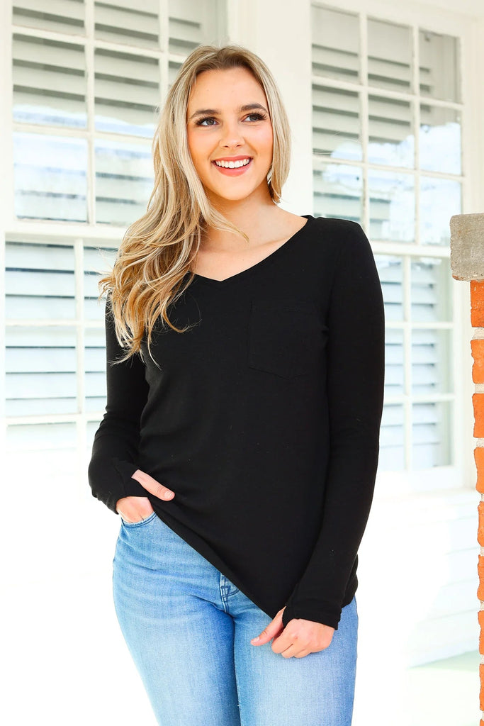 Hadley Black Long Sleeve (INSTOCK)-Tops-Dear Me Southern Boutique, located in DeRidder, Louisiana