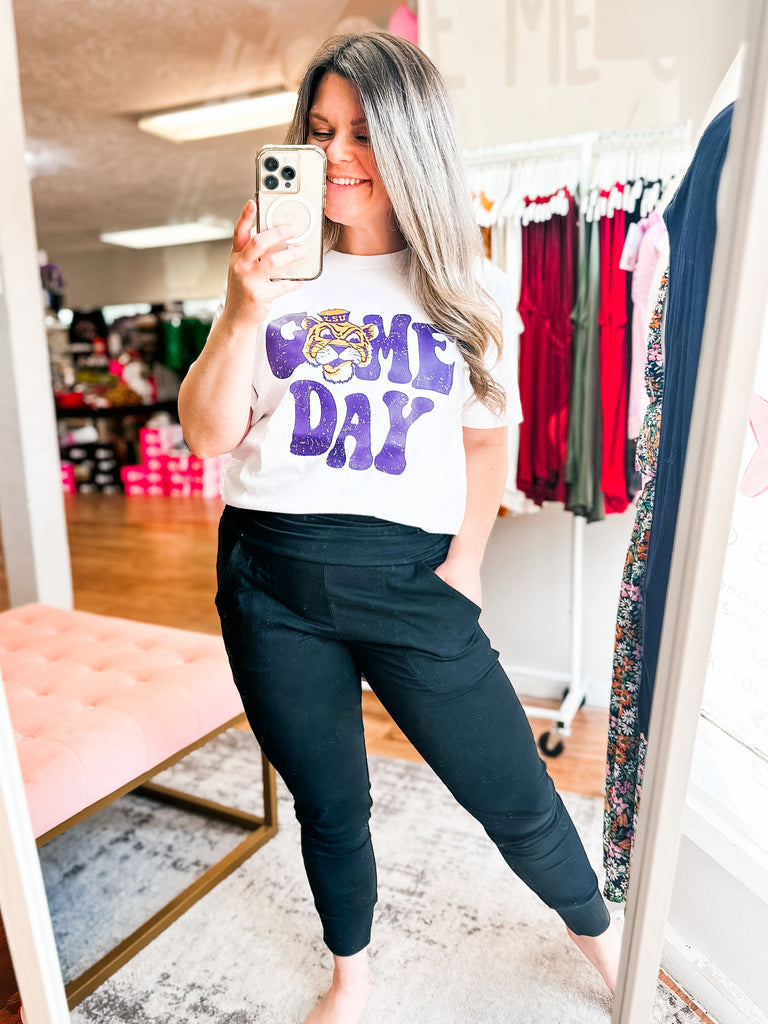 Haley Black Jogger Leggings-Bottoms-Dear Me Southern Boutique, located in DeRidder, Louisiana