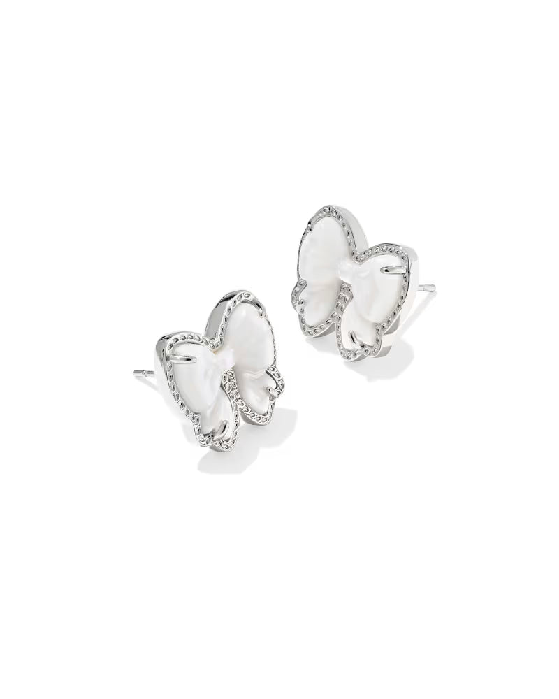 Haley Ivory Bow Stud Earrings-Silver-Jewelry-Dear Me Southern Boutique, located in DeRidder, Louisiana