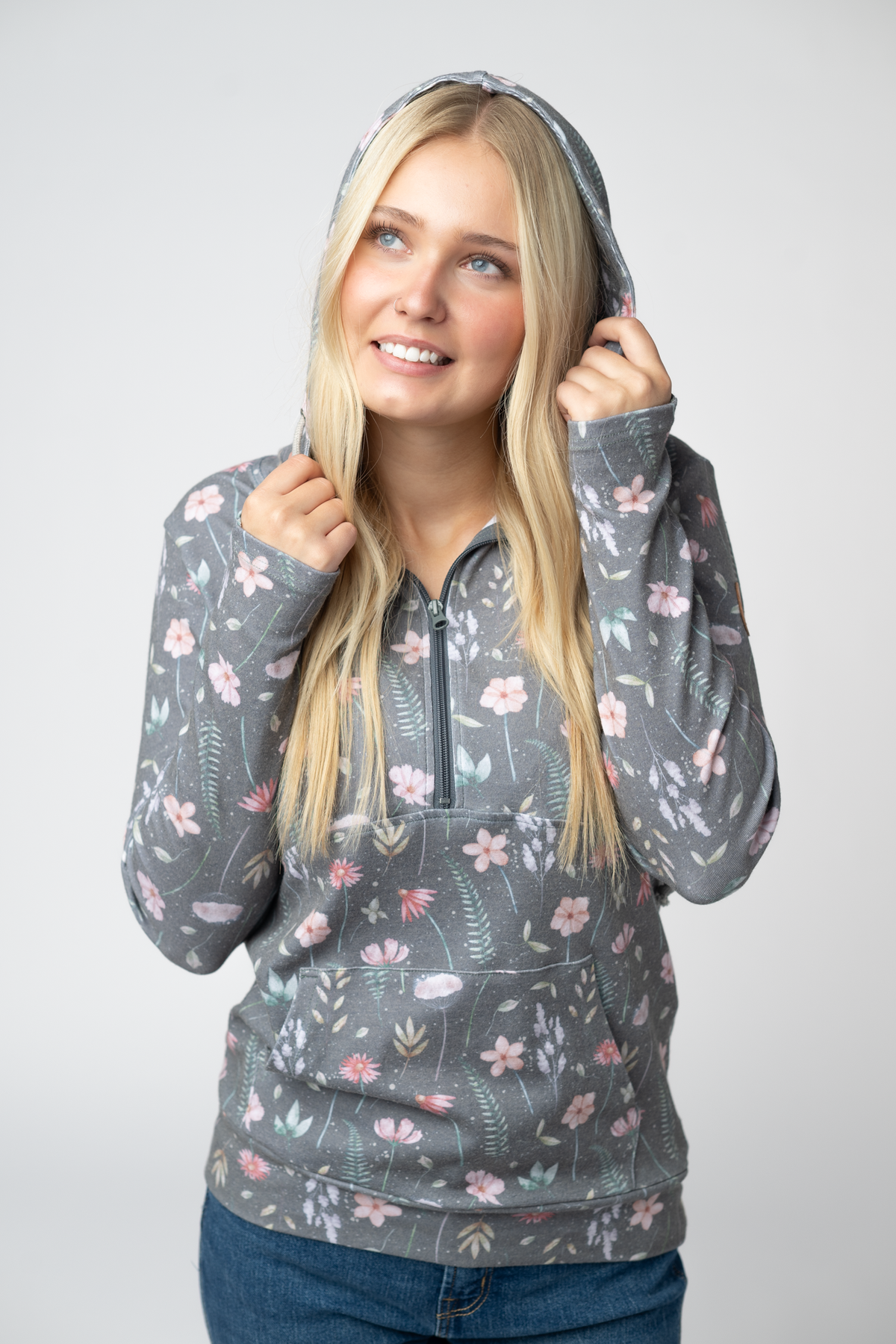 HalfZip Hoodie - Wildflower Meadow-Sweatshirts-Dear Me Southern Boutique, located in DeRidder, Louisiana