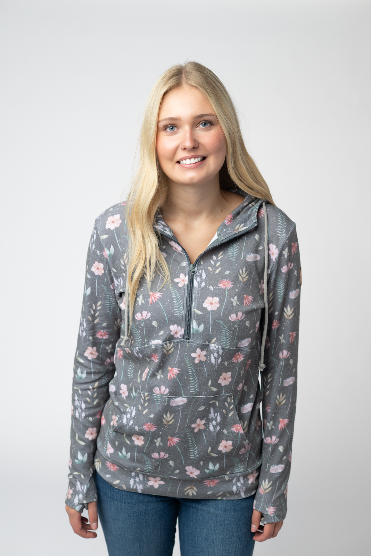 HalfZip Hoodie - Wildflower Meadow-Sweatshirts-Dear Me Southern Boutique, located in DeRidder, Louisiana