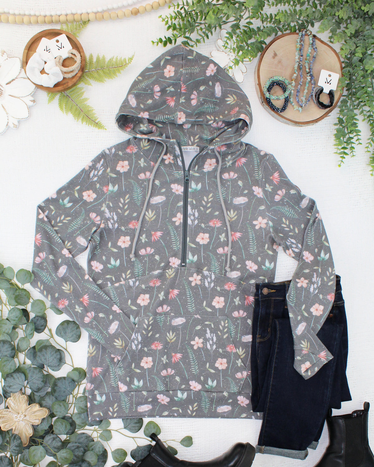 HalfZip Hoodie - Wildflower Meadow-Sweatshirts-Dear Me Southern Boutique, located in DeRidder, Louisiana