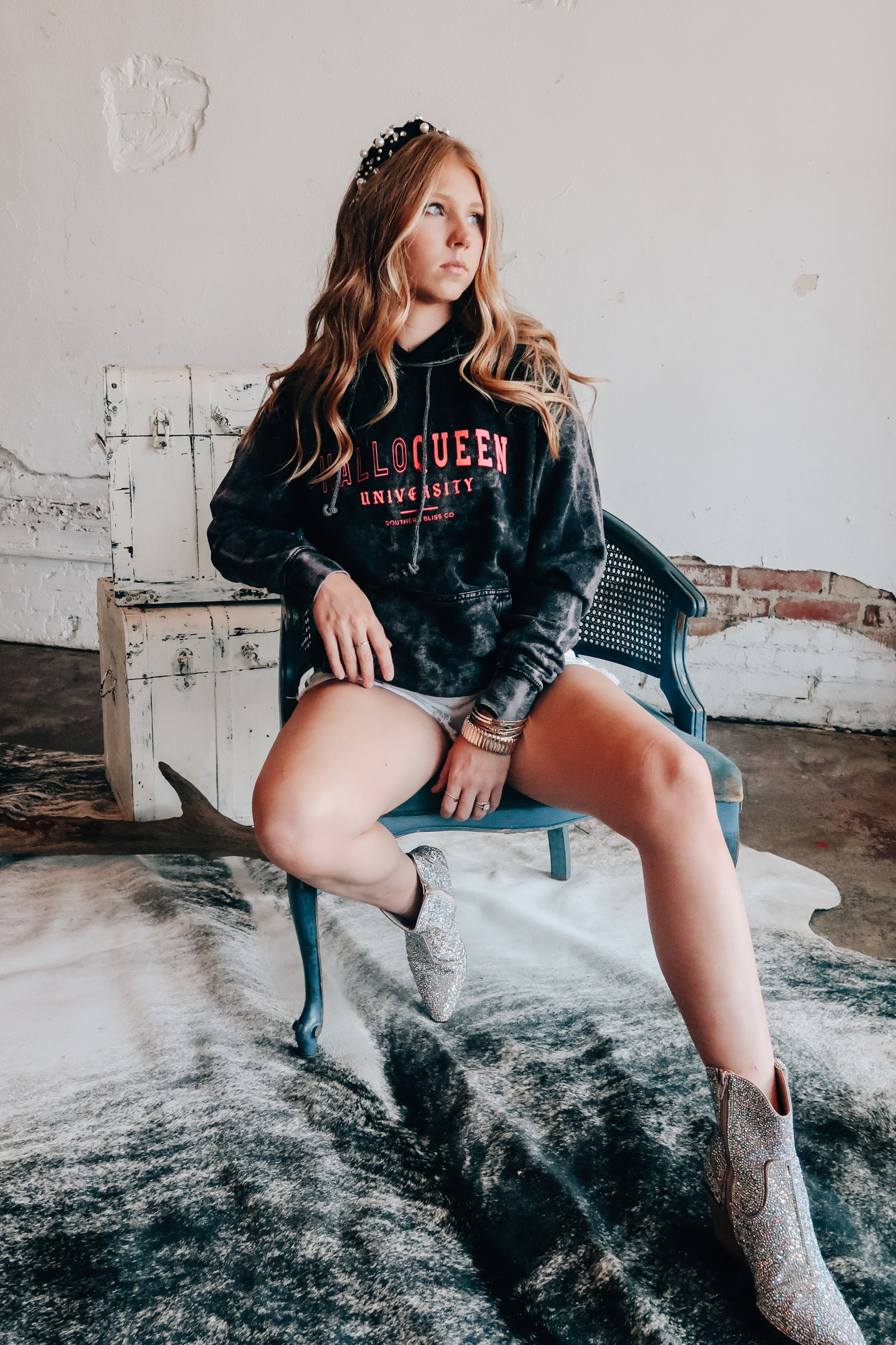 HalloQueen Black Destroyed Cloud Hoodie-Dear Me Southern Boutique, located in DeRidder, Louisiana