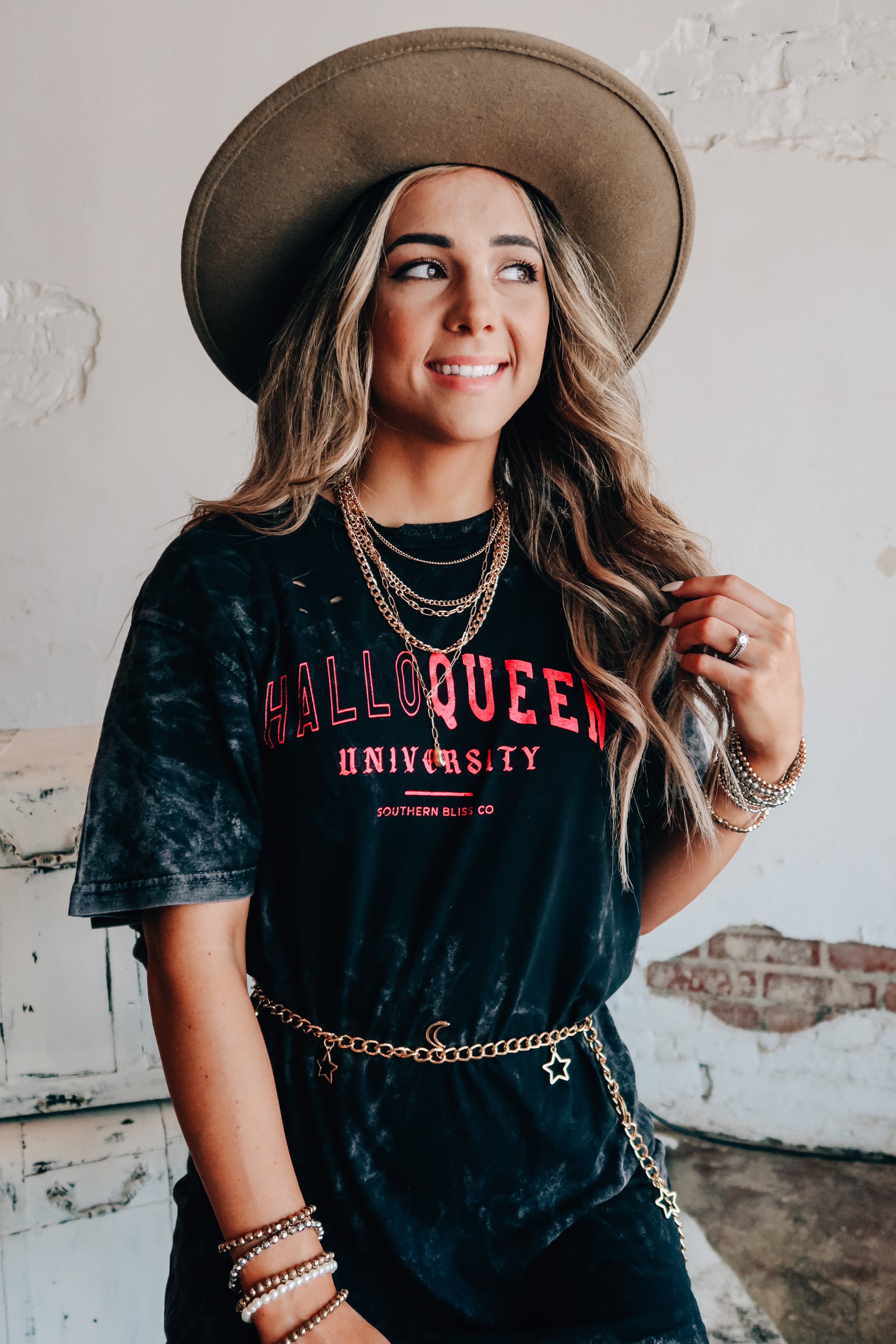 HalloQueen Black Mineral Wash Destroyed Tee-Dear Me Southern Boutique, located in DeRidder, Louisiana