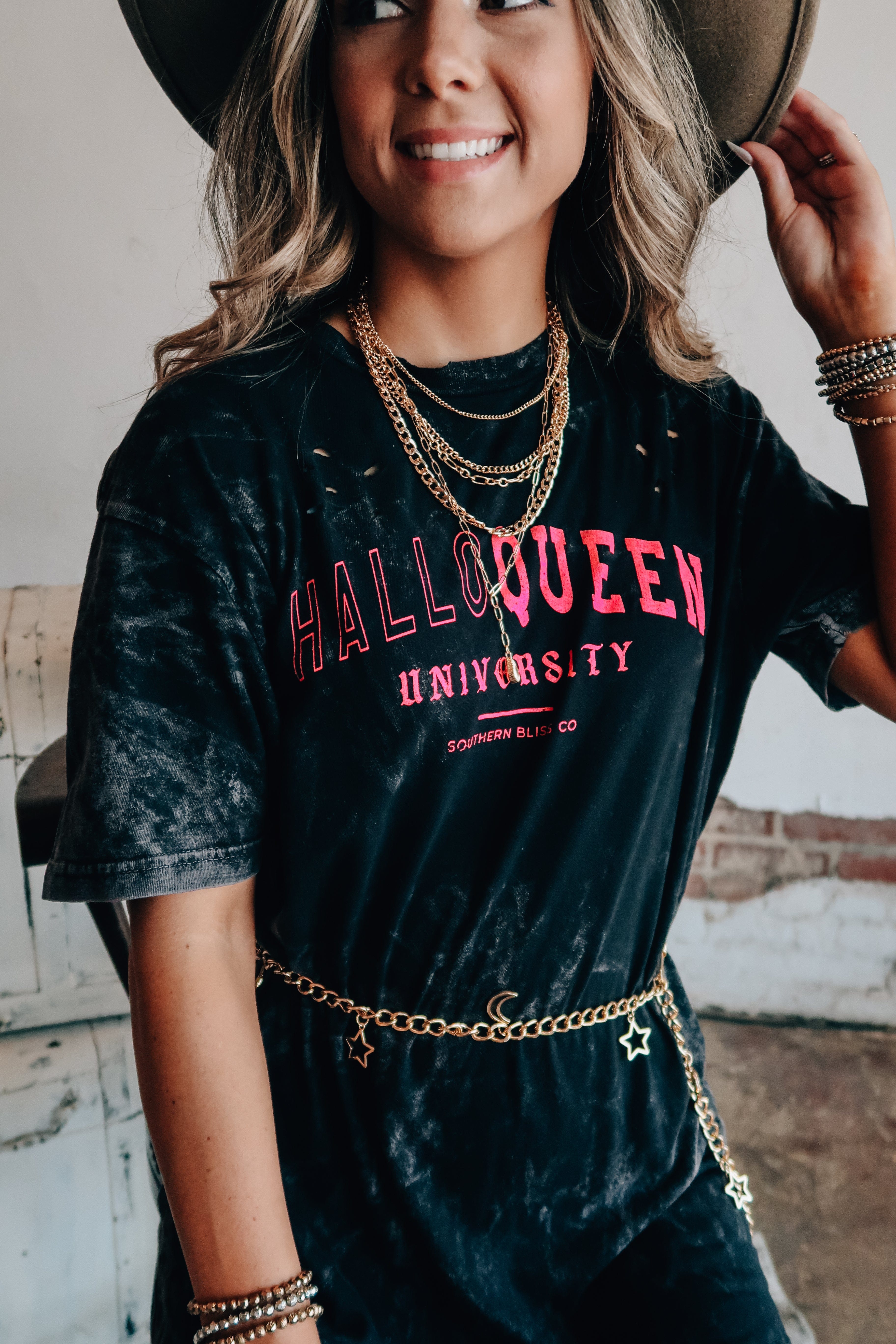 HalloQueen Black Mineral Wash Destroyed Tee-Dear Me Southern Boutique, located in DeRidder, Louisiana