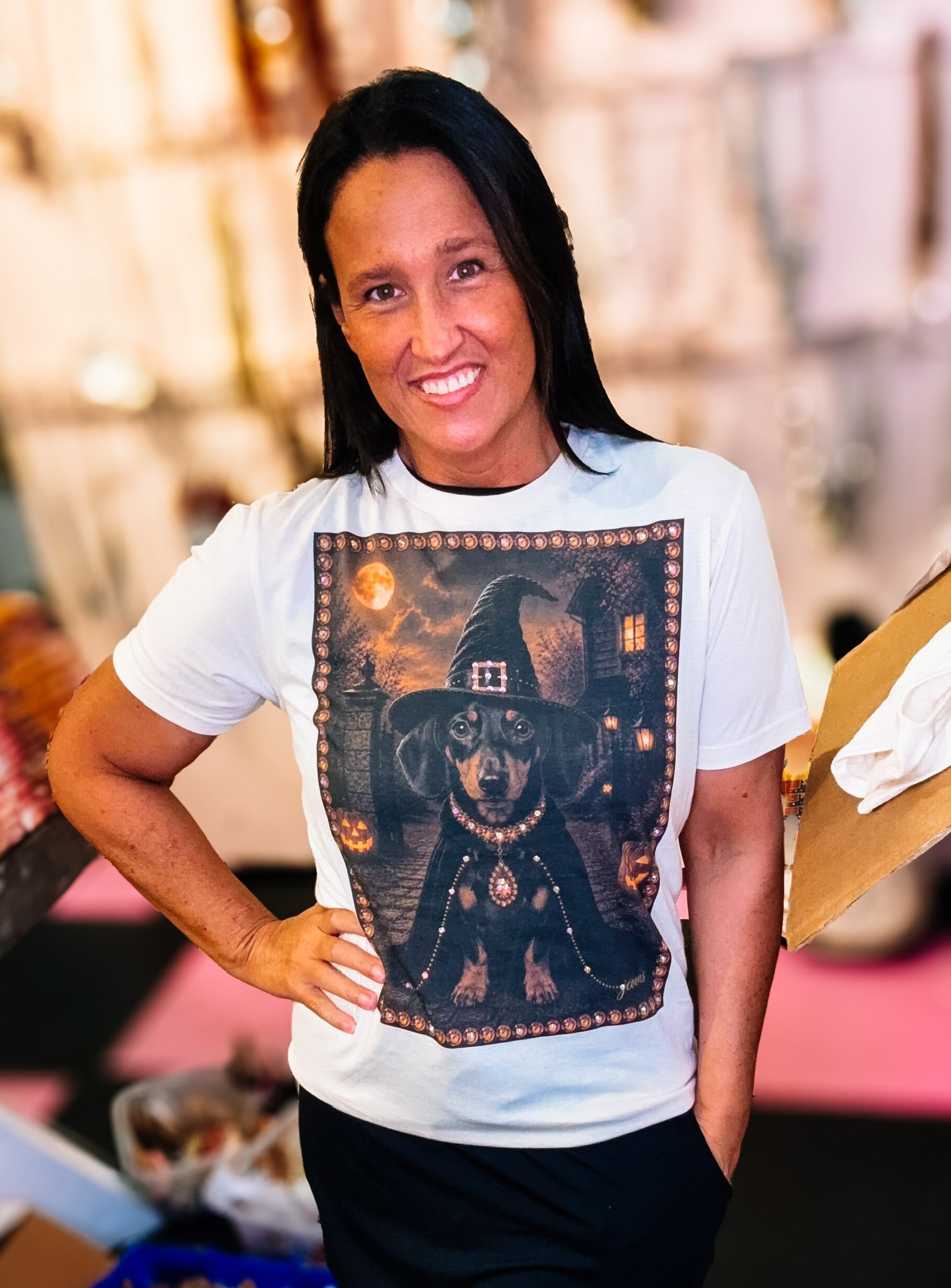 HalloWeenie Bougie Rhinestone Tee-Graphic Tees-Dear Me Southern Boutique, located in DeRidder, Louisiana
