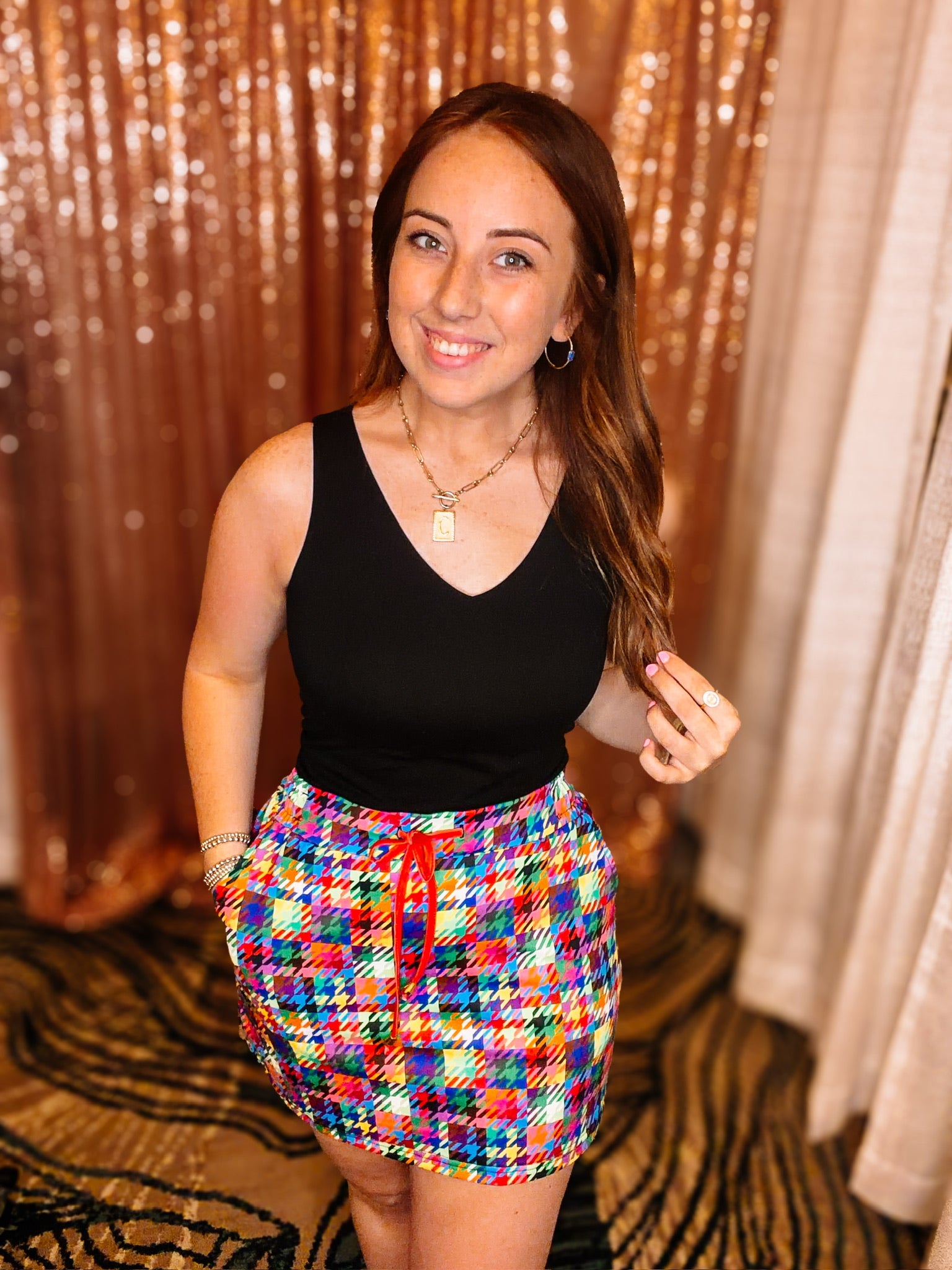 Happy Houndstooth Everyday Skort-Skort-Dear Me Southern Boutique, located in DeRidder, Louisiana