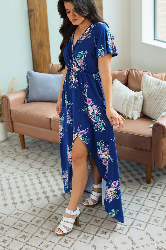 Harley High-Lo Dress - Blue Floral-Dear Me Southern Boutique, located in DeRidder, Louisiana