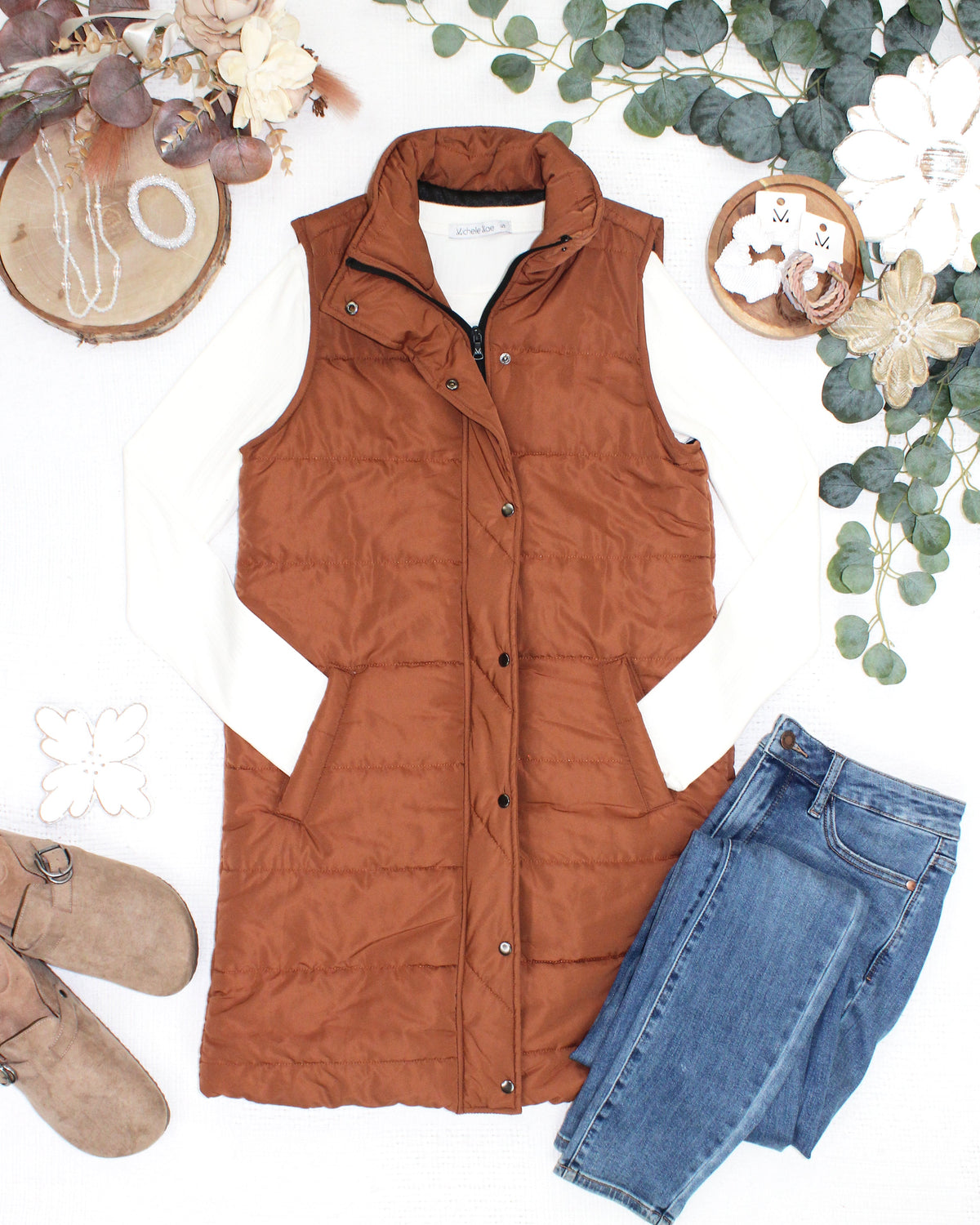 Harlow Long Vest - Cinnamon-clothing-Dear Me Southern Boutique, located in DeRidder, Louisiana