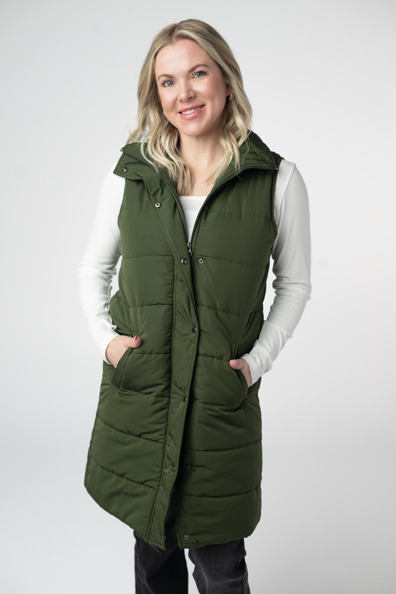 Harlow Long Vest - Dark Olive-clothing-Dear Me Southern Boutique, located in DeRidder, Louisiana