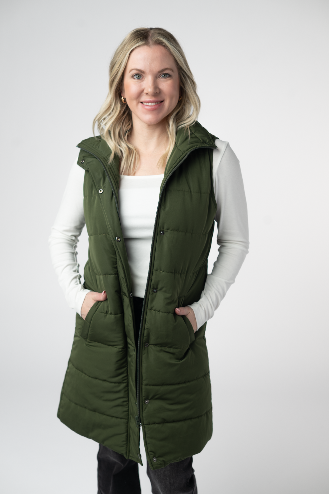 Harlow Long Vest - Dark Olive-clothing-Dear Me Southern Boutique, located in DeRidder, Louisiana