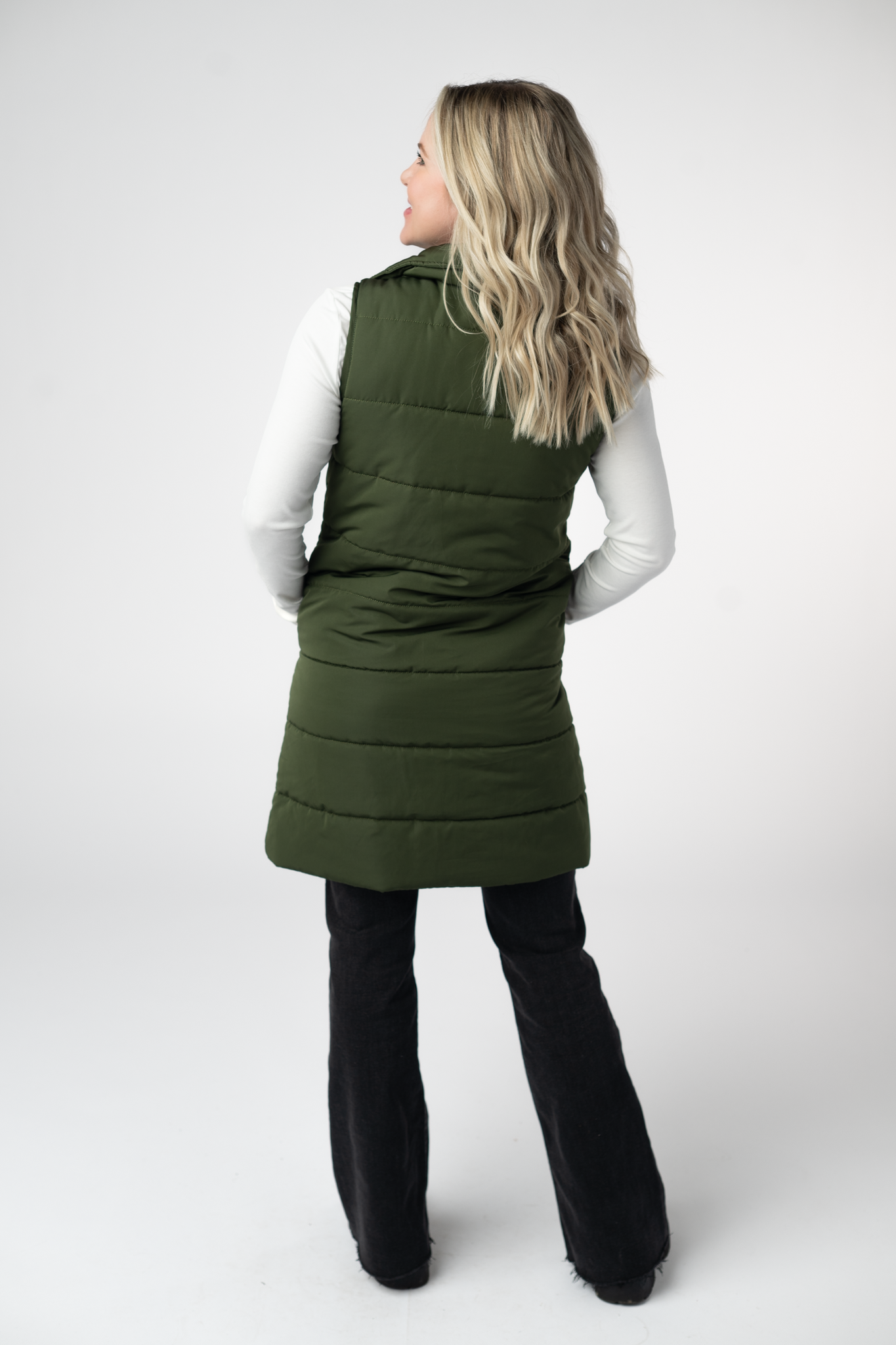 Harlow Long Vest - Dark Olive-clothing-Dear Me Southern Boutique, located in DeRidder, Louisiana